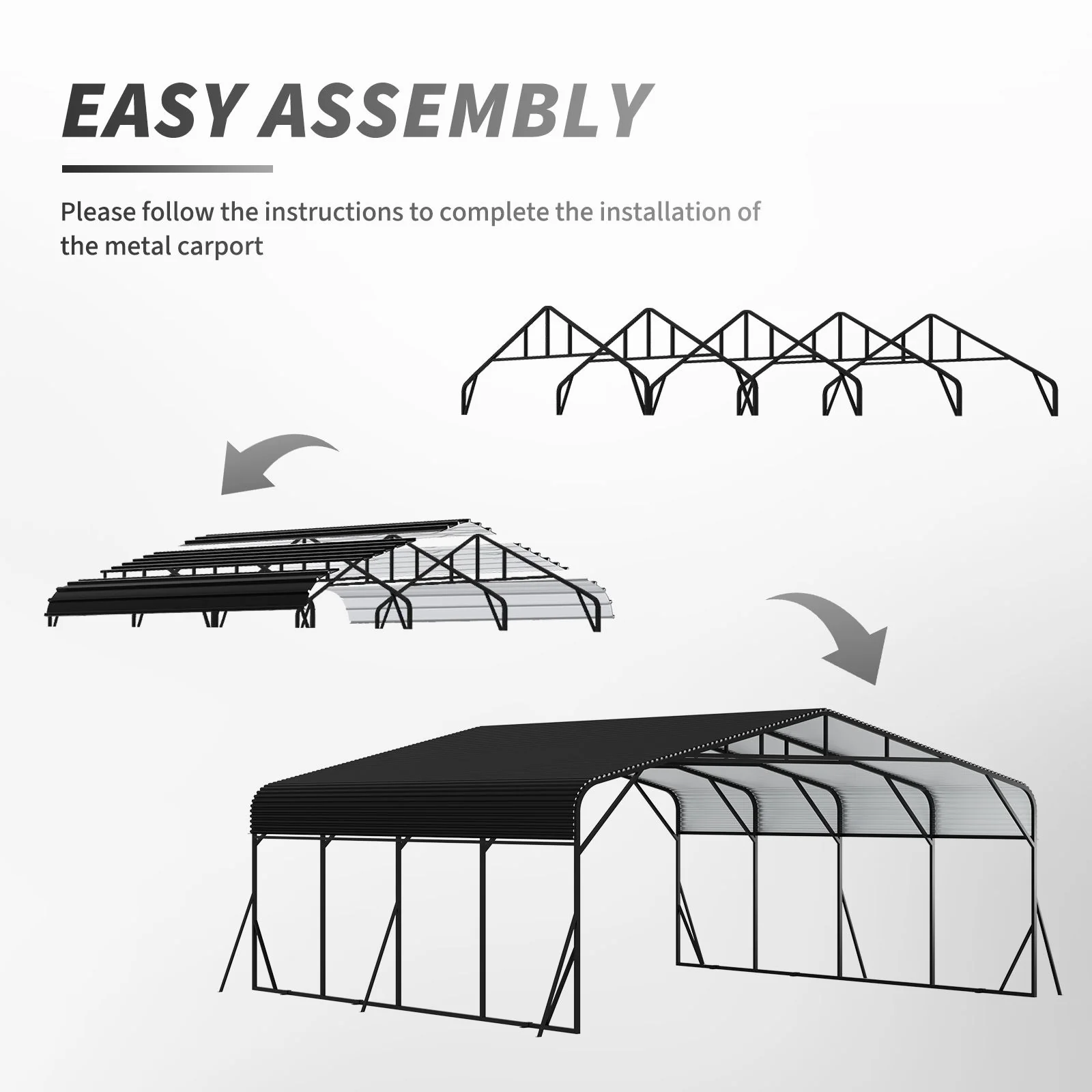 Heavy Duty Carport, All Weather Shelter - Black - Image 3