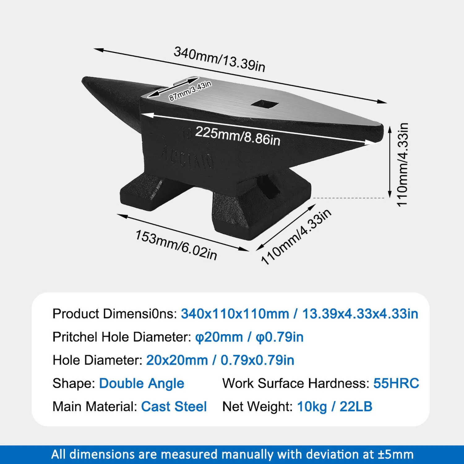 Heavy Duty Cast Steel Anvil, 22 Lbs Single Horn With Large Countertop, High Hardness For smithing - Image 9