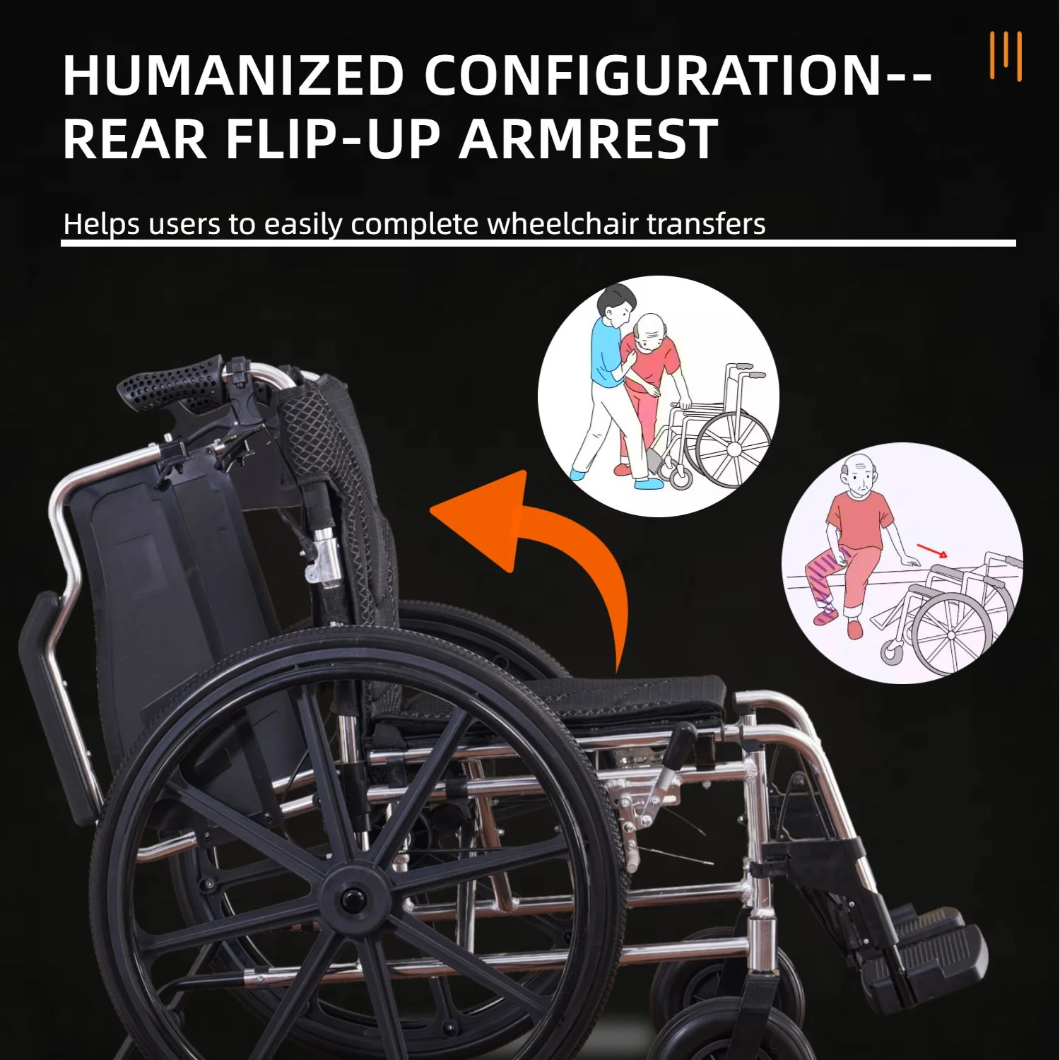Heavy Duty Foldable Manual Wheelchair Double X Force Support With Adjustable Seat Belt Breathable Cushion & Anti Backflip Design 24" Tires For All Terrains 350 Lbs Capacity - Black / Silver - Image 4