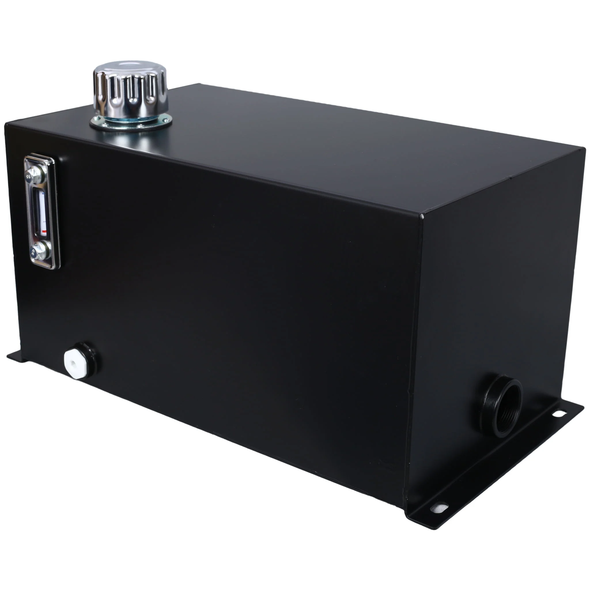 Heavy Duty Hydraulic Fluid Tank 10 Gal Steel Reservoir With Strainer, Gauge & Breather Cap For Tractors & Trucks - Black