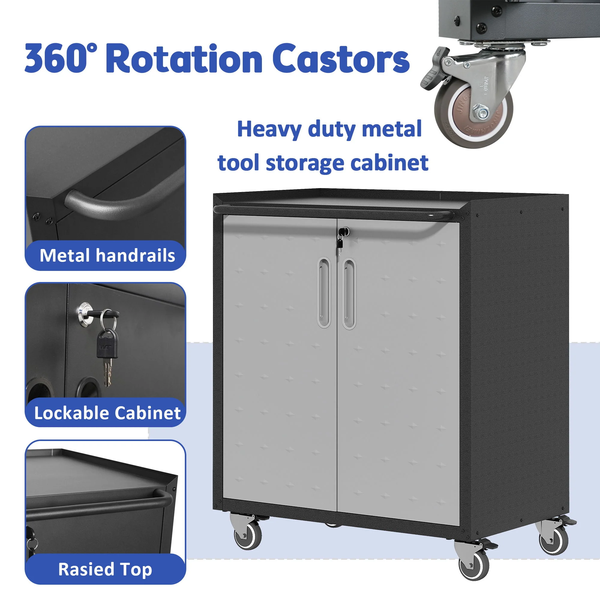 Heavy Duty Metal Garage Storage Cabinet With Wheels Sturdy Tool Organizer - Image 11