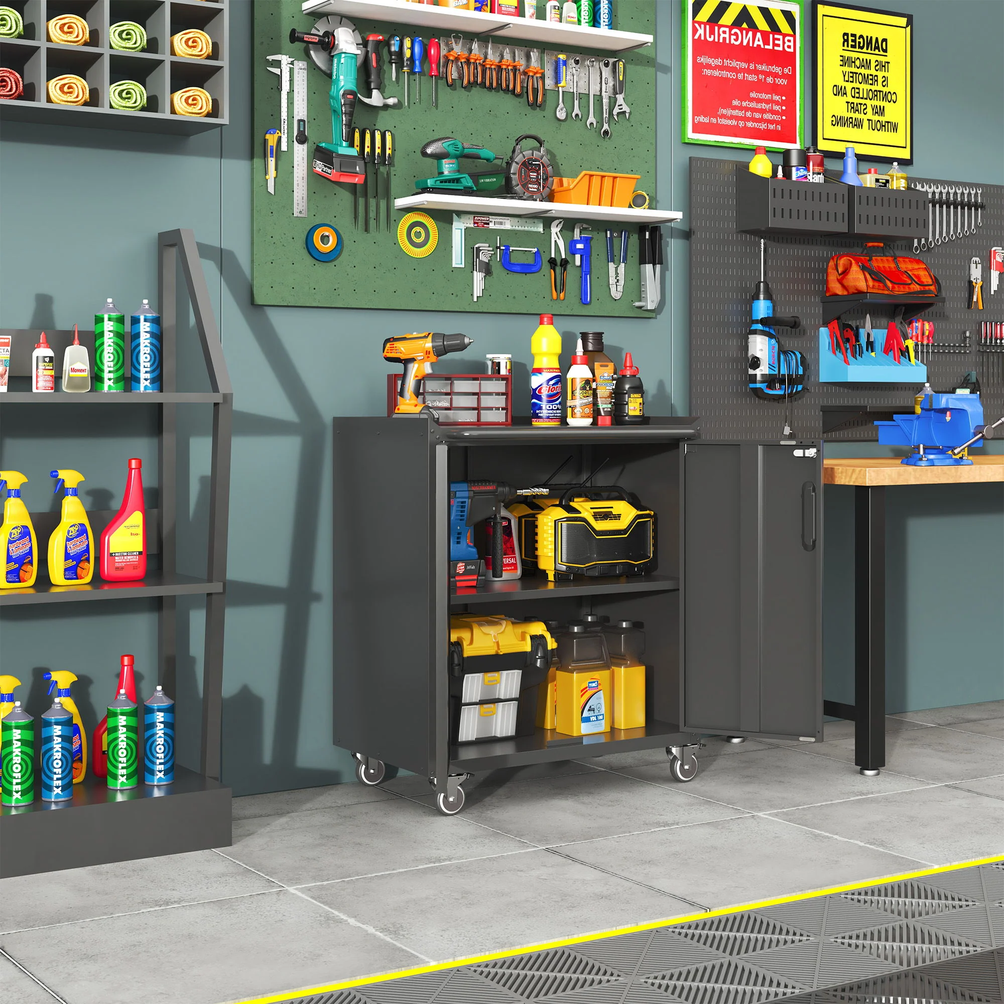 Heavy Duty Metal Garage Storage Cabinet With Wheels Sturdy Tool Organizer - Image 15