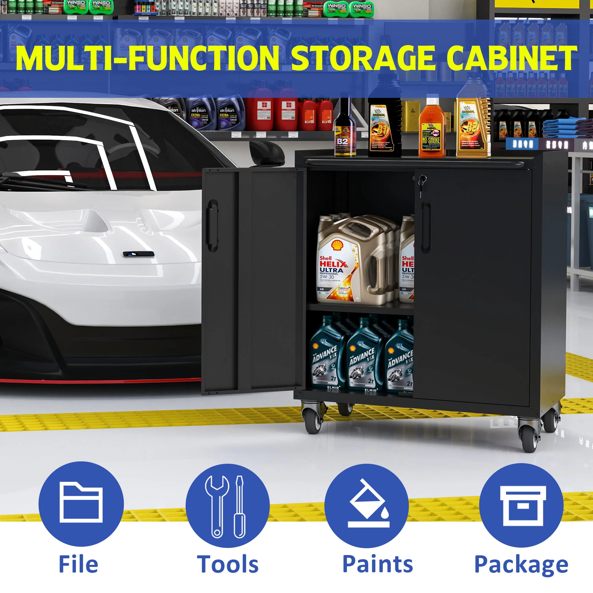 Heavy Duty Metal Garage Storage Cabinet With Wheels Sturdy Tool Organizer - Image 6