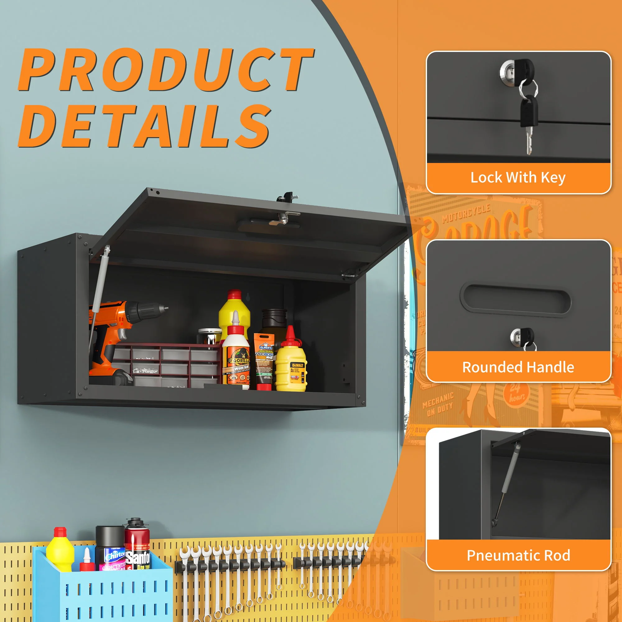 Heavy Duty, Metal Wall Mounted Tool Storage Cabinet Steel Metal Garage Storage Cabinet - Black / Gray - Image 8
