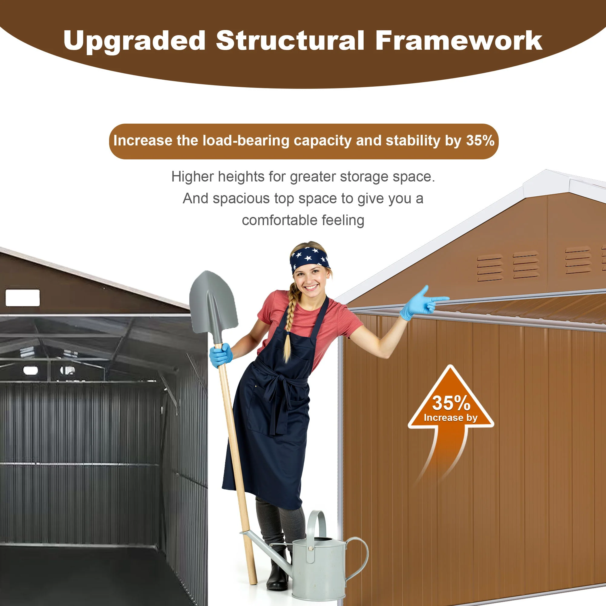 Heavy Duty Storage Shed Garden Building Weatherproof Galvanized Iron Light Brown - Image 13