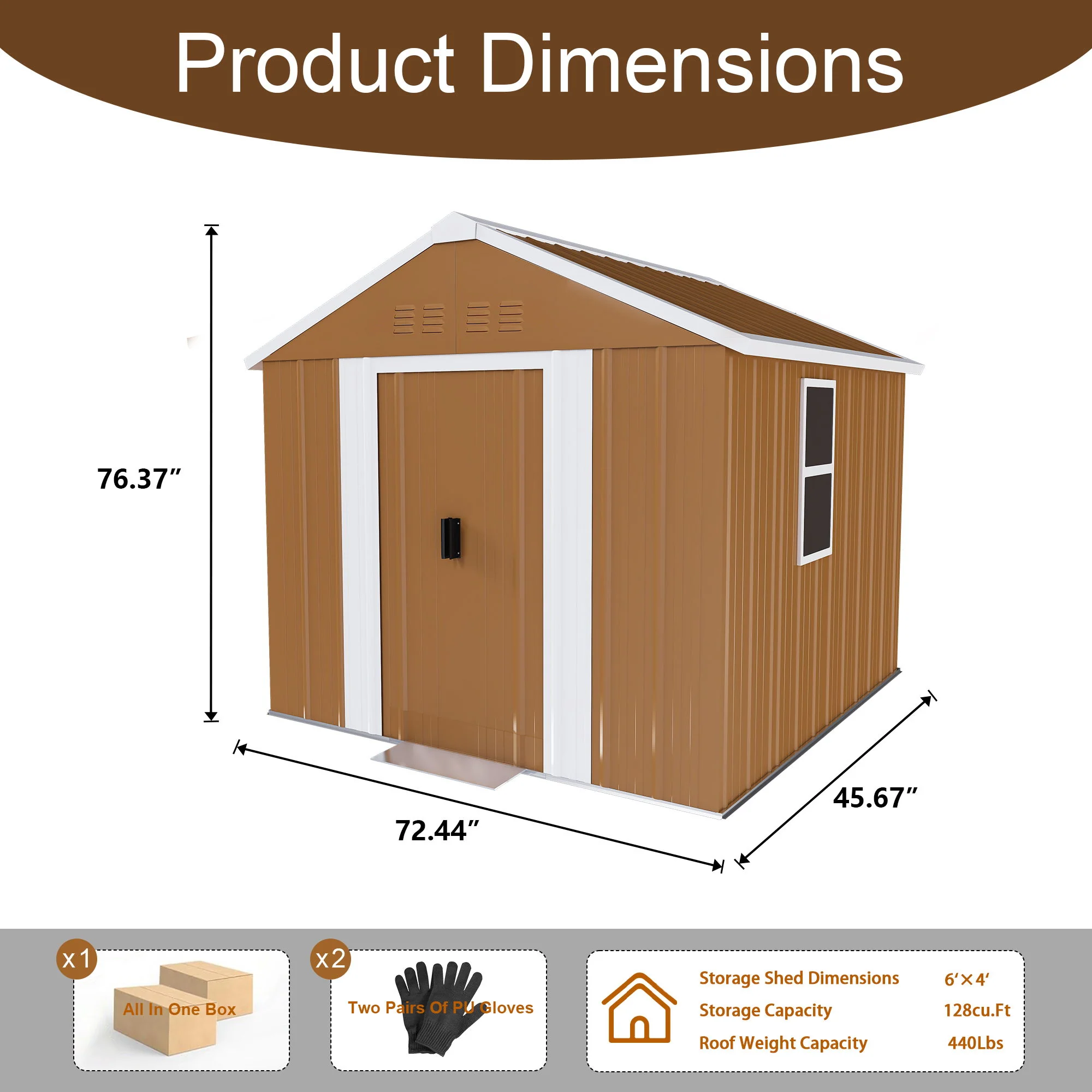 Heavy Duty Storage Shed Weatherproof 77in x 43in in Light Brown - Image 2