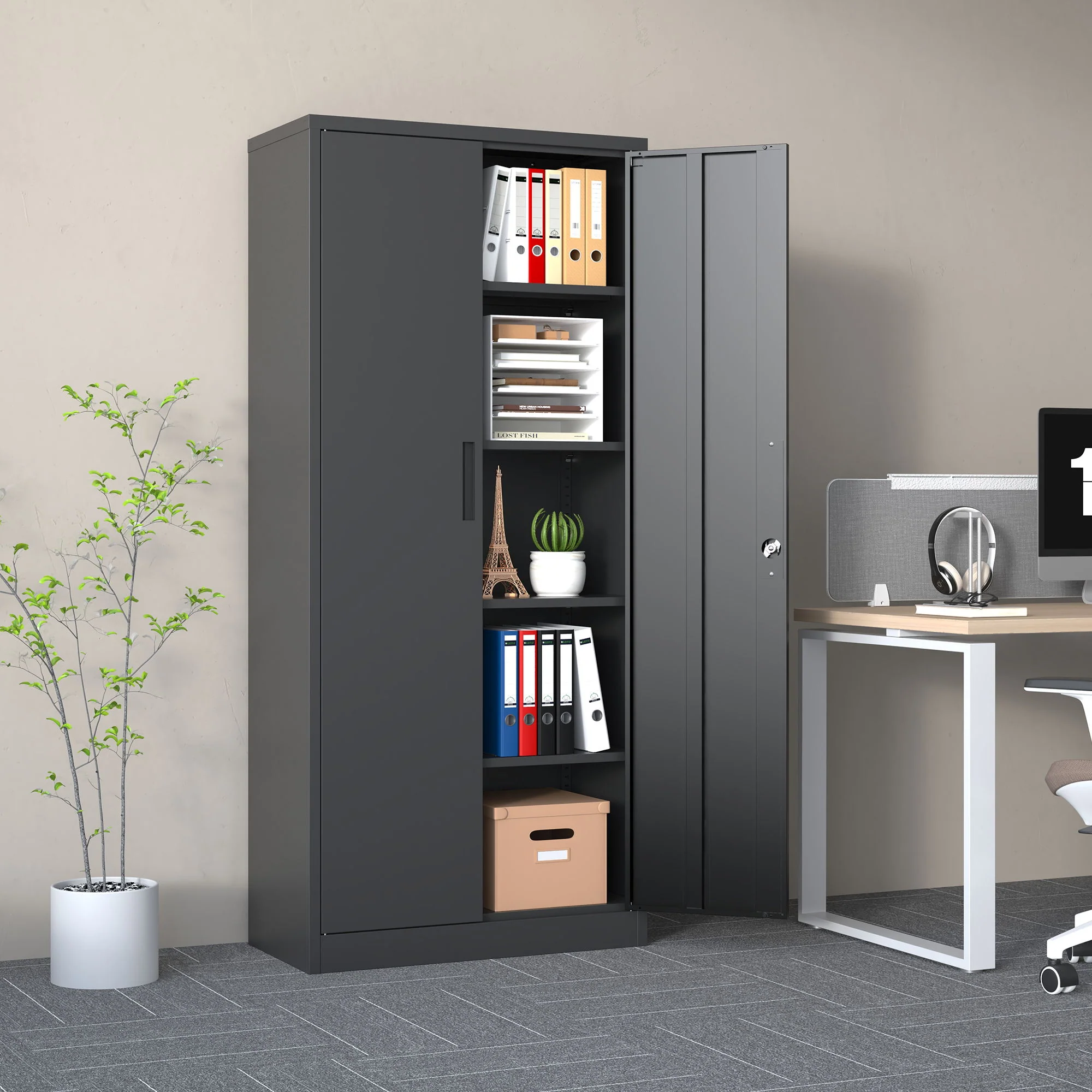 Heavy Metal Garage Storage Cabinet With Locking Doors, Steel, Adjustable Shelves - Image 7