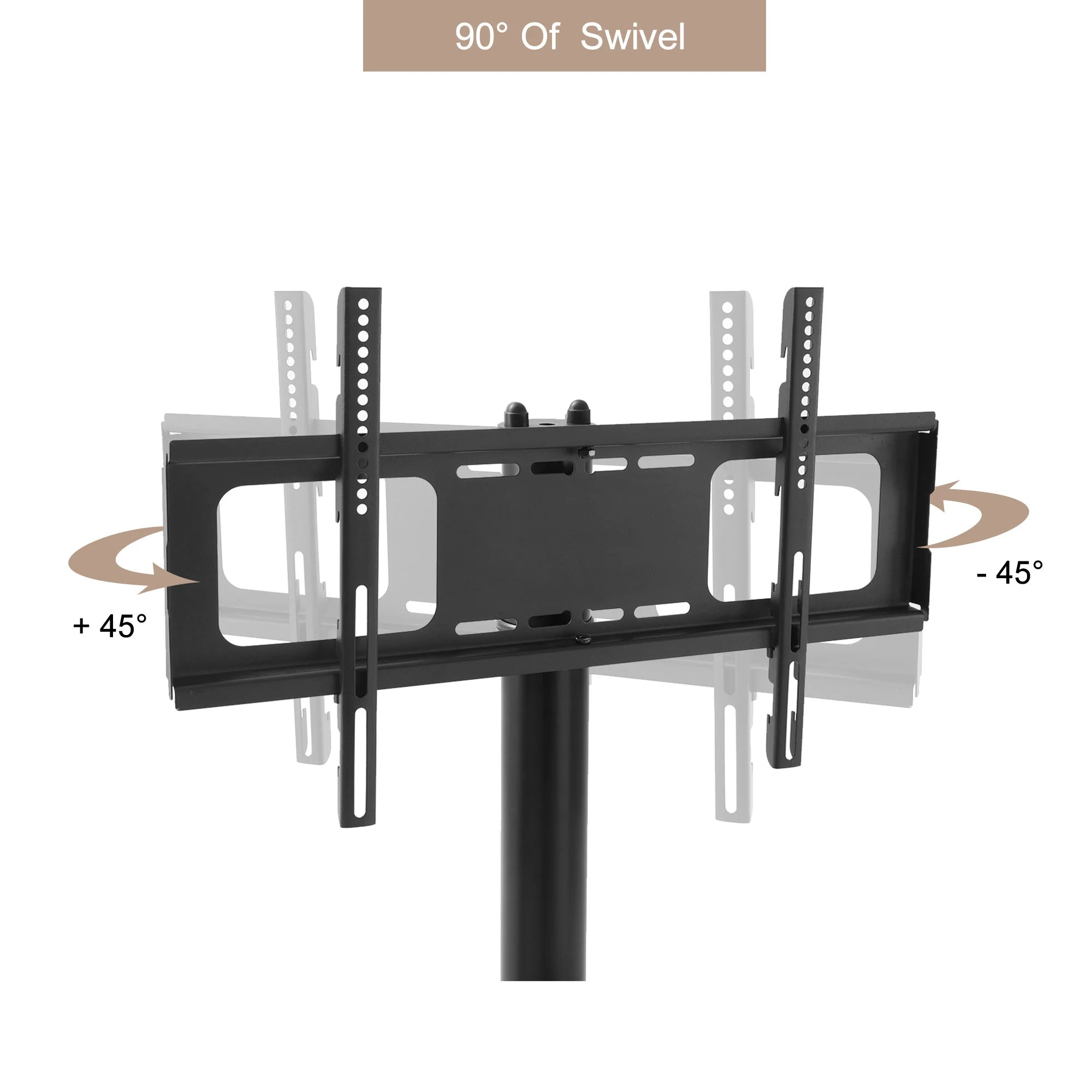 Height And Angle Adjustable Multi-Function Tempered Glass Metal Frame Floor With Lockable Wheels Mobile TV Stand, Lcd / Plasma TV Bracket 2 Tier Tempered Glass Shelves For Multiple Media Devices - Black - Image 2