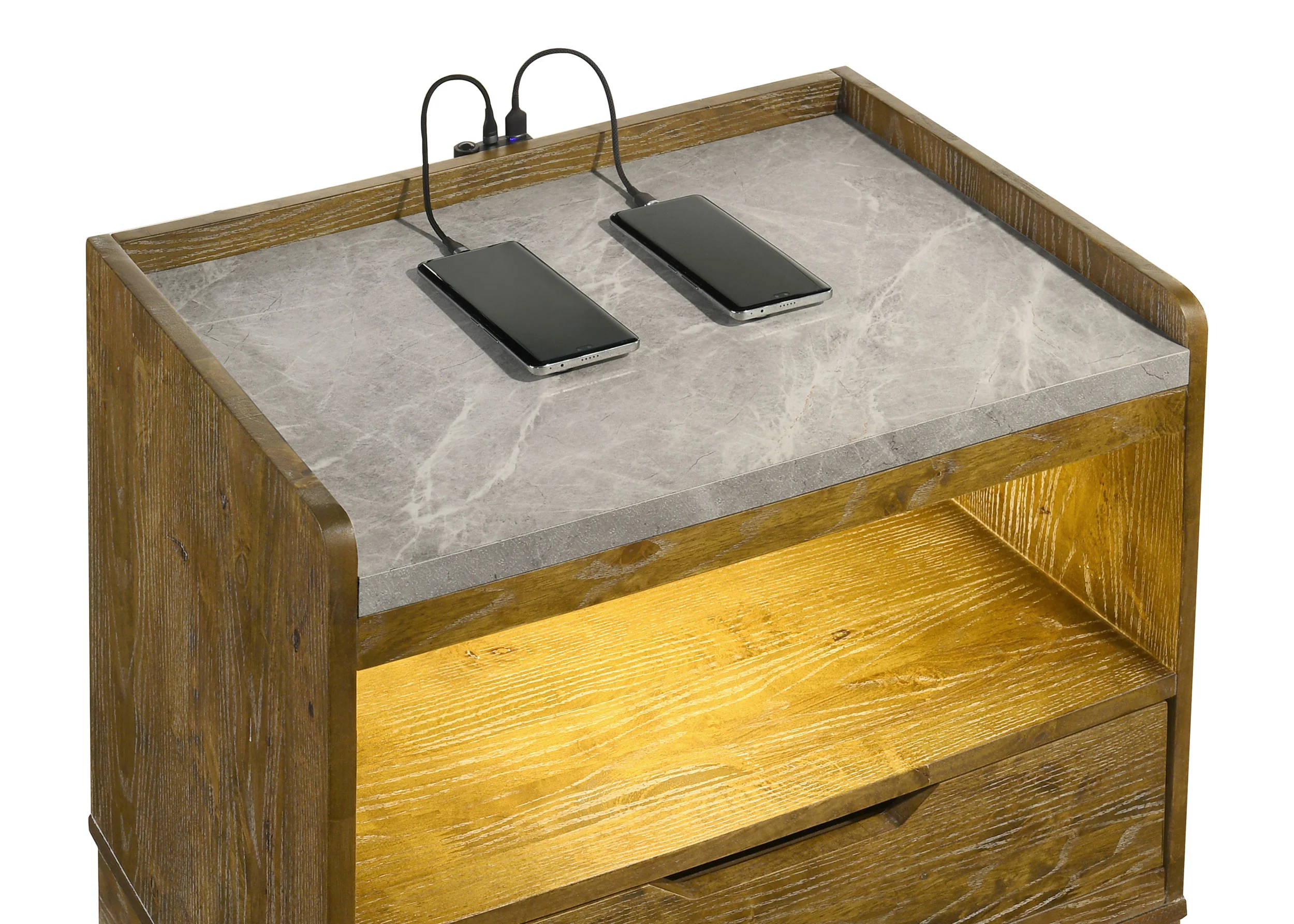 Henderson 1-Drawer LED Nightstand, Medium Oak - Image 8