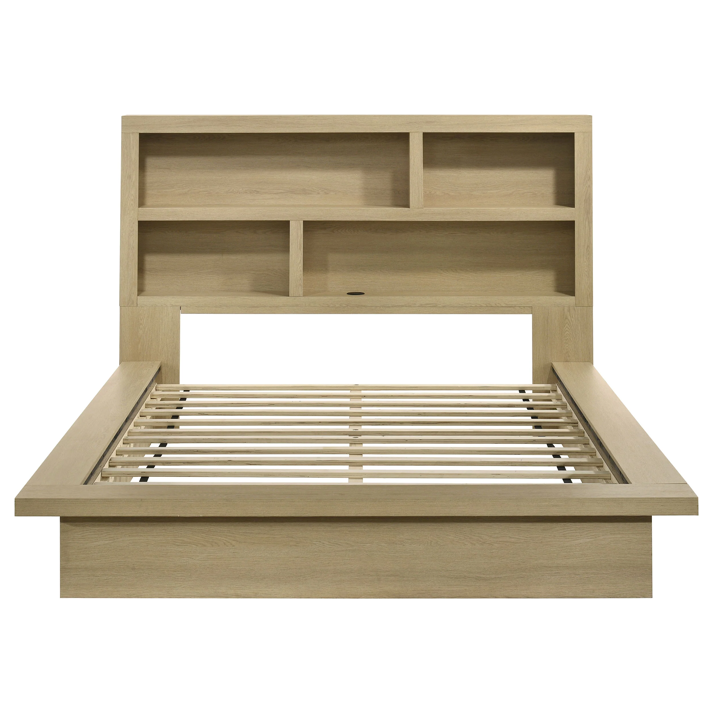 Hendricks Queen Bookcase Headboard Platform Bed Light Oak - Image 5
