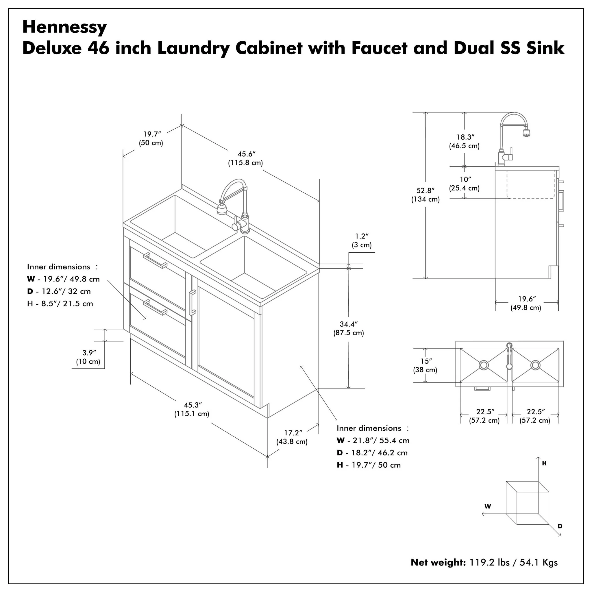 Hennessy - Laundry Utility Sink And Cabinet With Dual Sink And Pull Out Faucet - White - Image 4