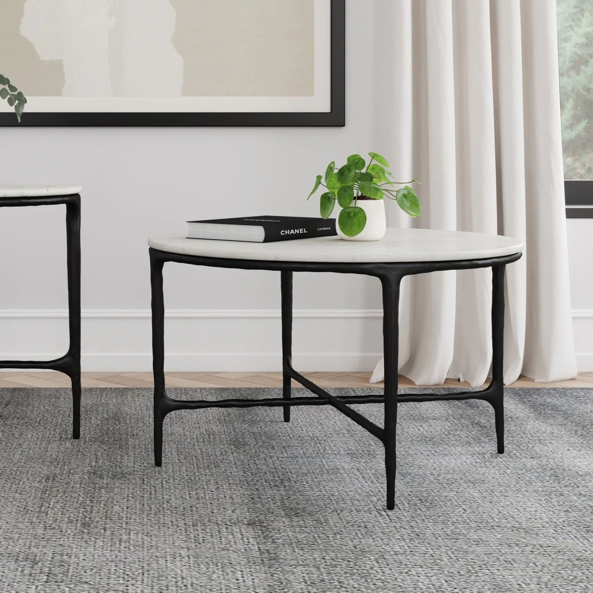 Hermas Round Marble Top Metal Coffee Table - Image 3