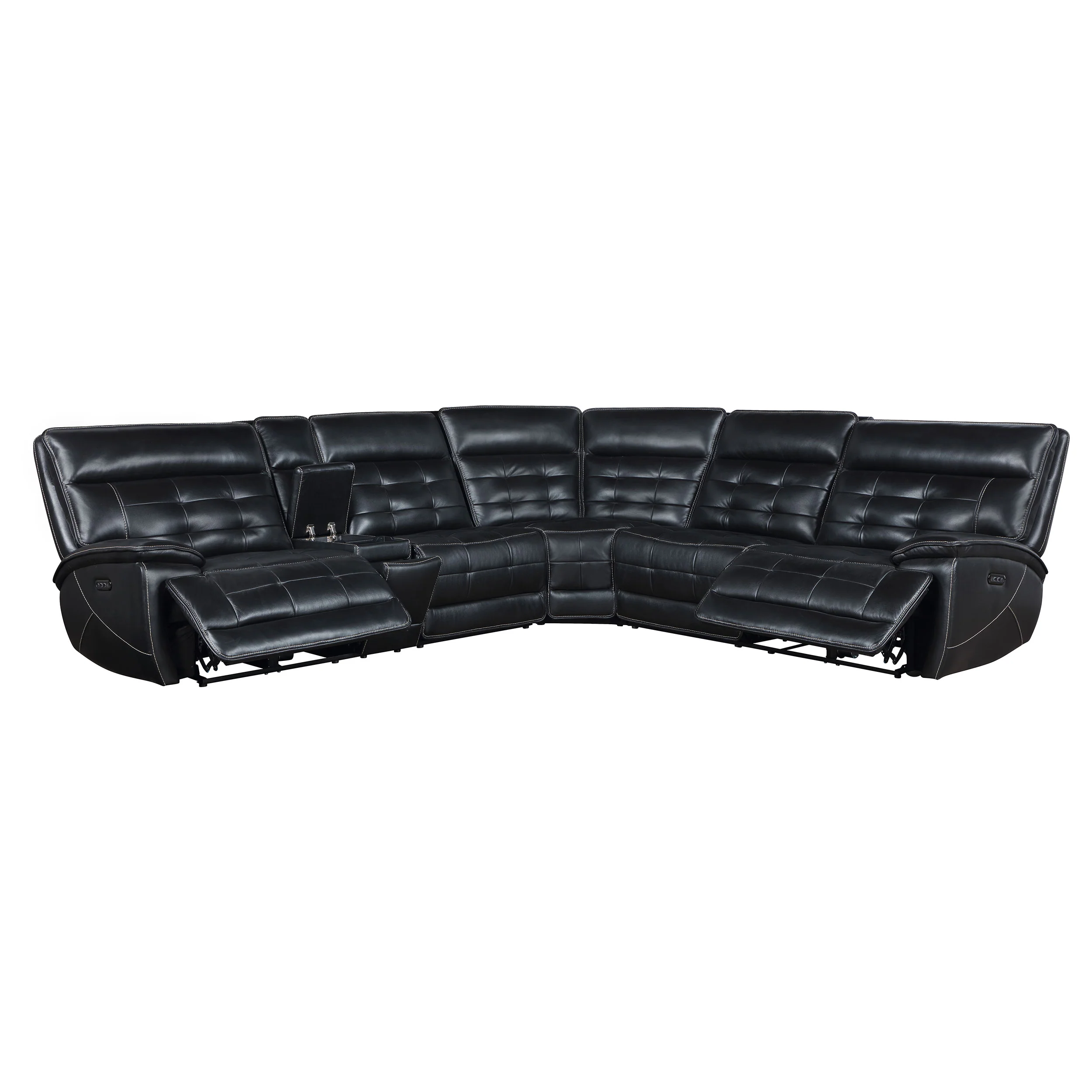 Hewitt Leather Dual Power Reclining Sectional Sofa, Black - Image 5