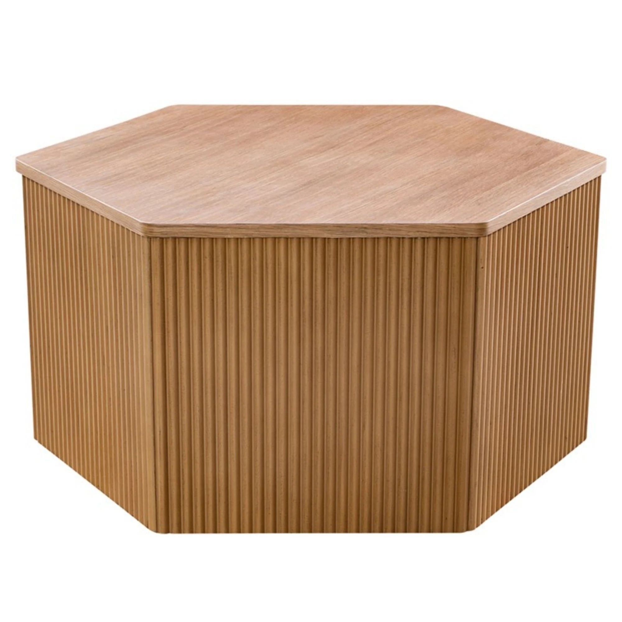 Hexagon Coffee Table With Fluted Design - Natural - Image 2