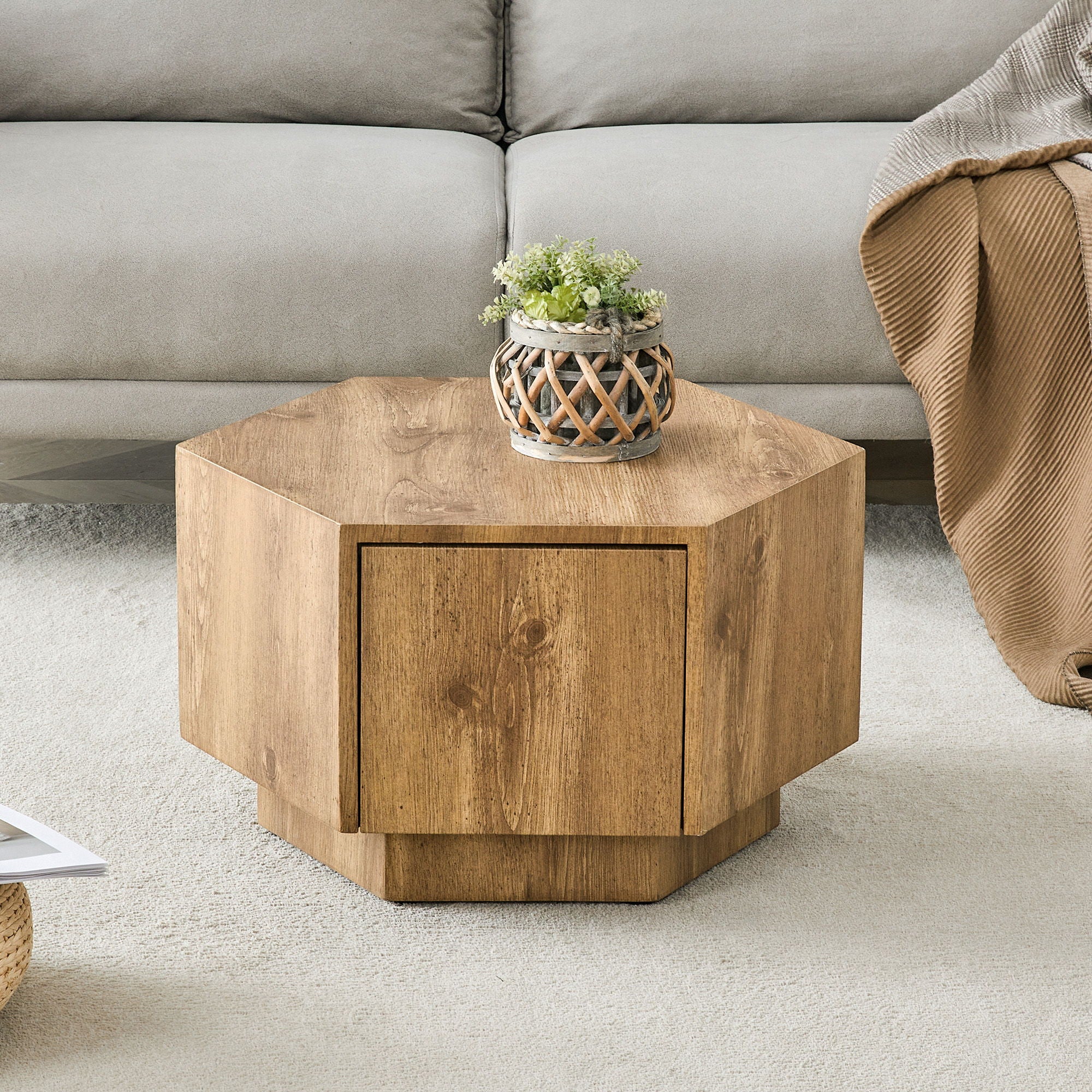 Hexagonal Coffee Table With Drawers - Wood - Image 7