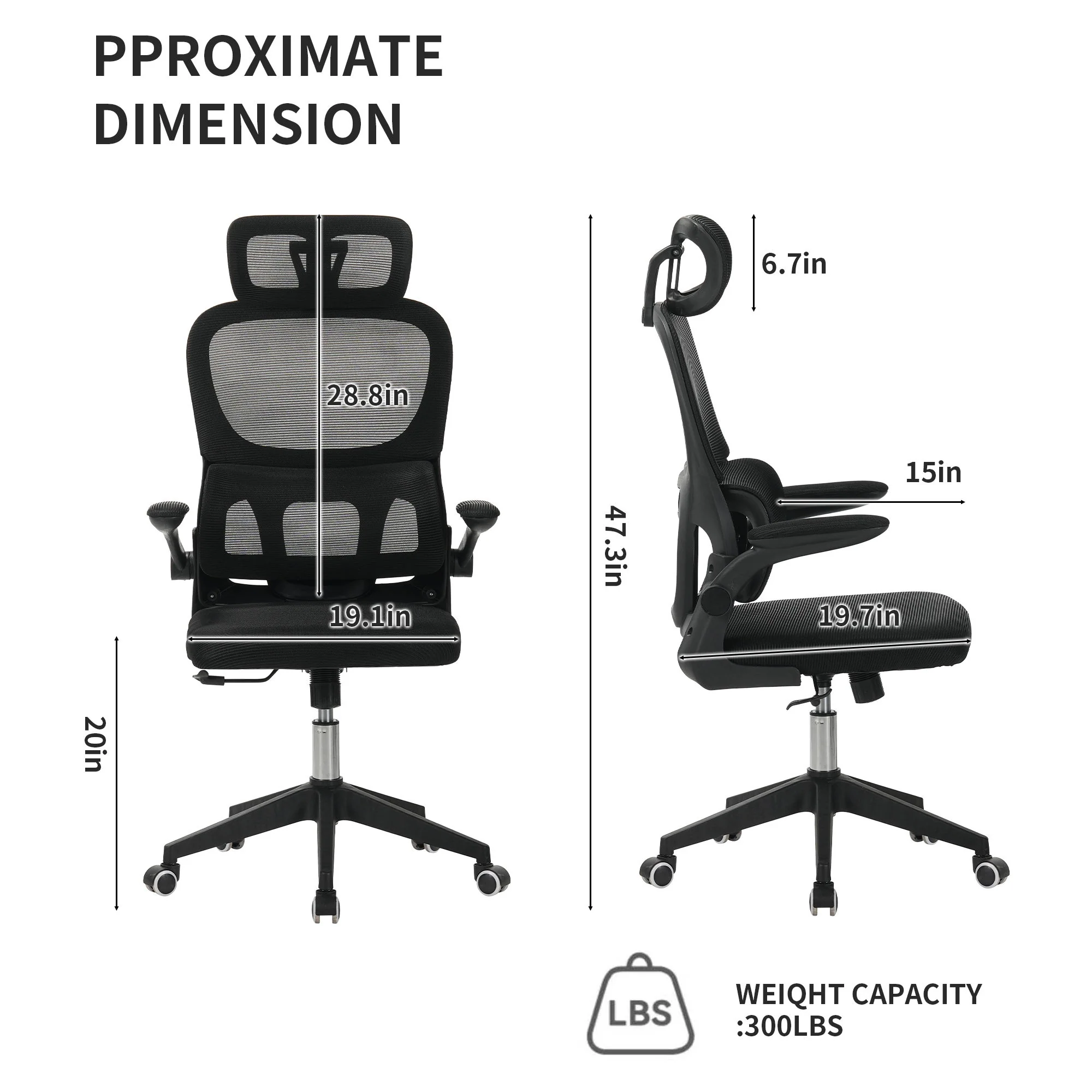 High Back Ergonomic Swivel Rolling Office Chair With Tilt Function, 3D Headrest, Lumbar Support - Black - Image 2