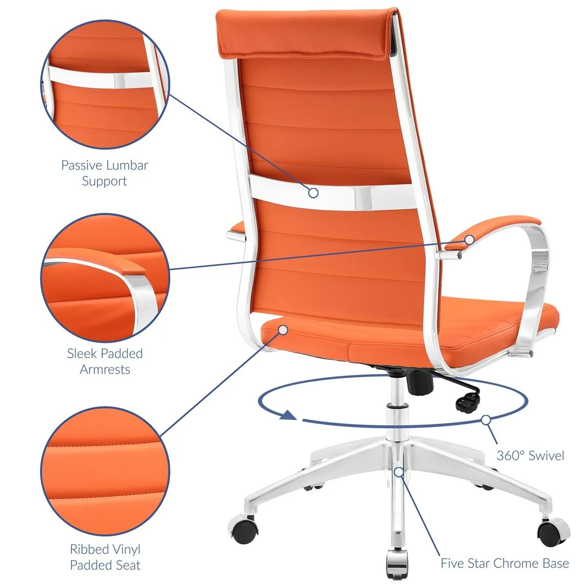 Highback Office Chair – Chrome Frame, Adjustable Swivel Executive Desk Seating - Image 2