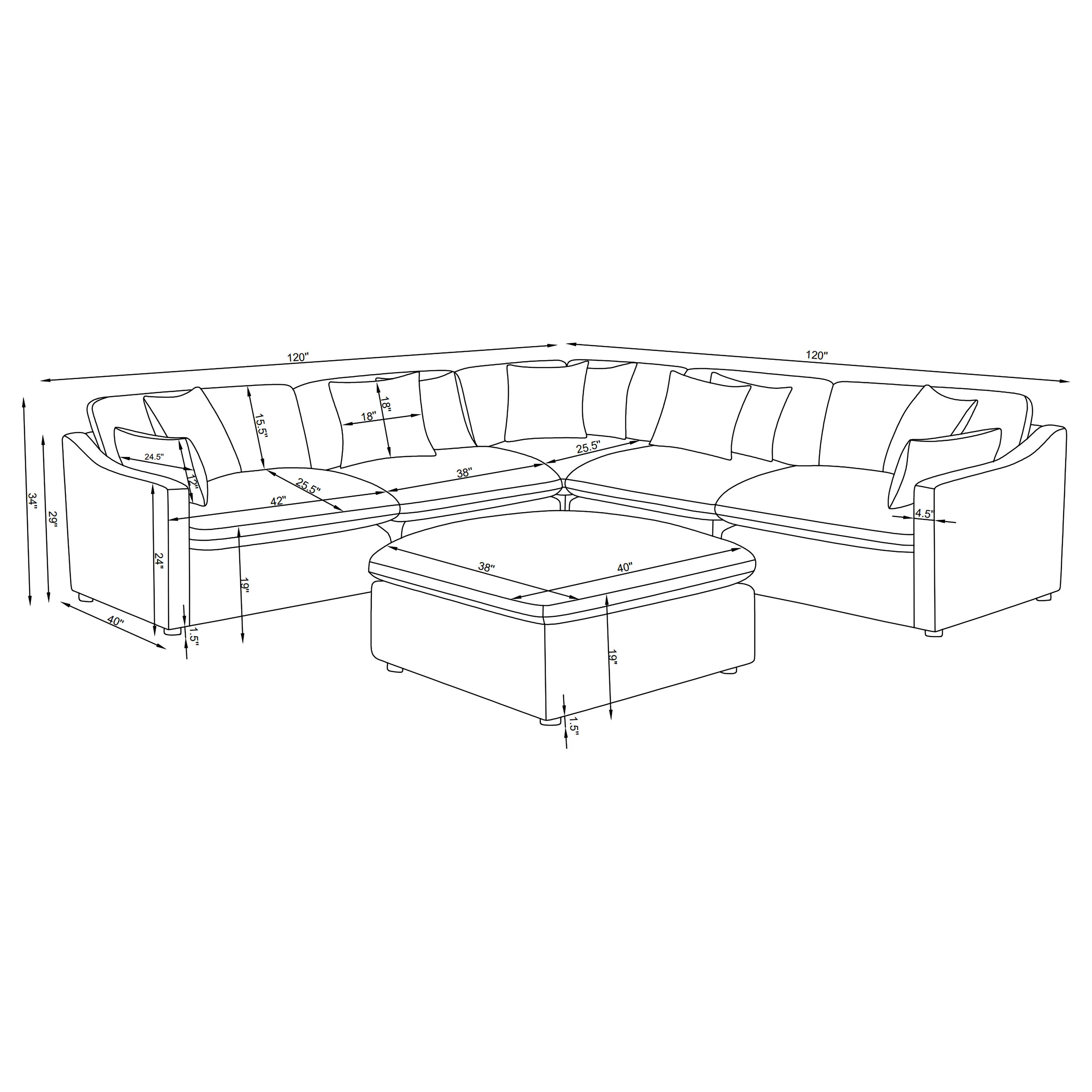 Hobson 6-Piece Upholstered Modular Sectional Sofa Charcoal - Image 6