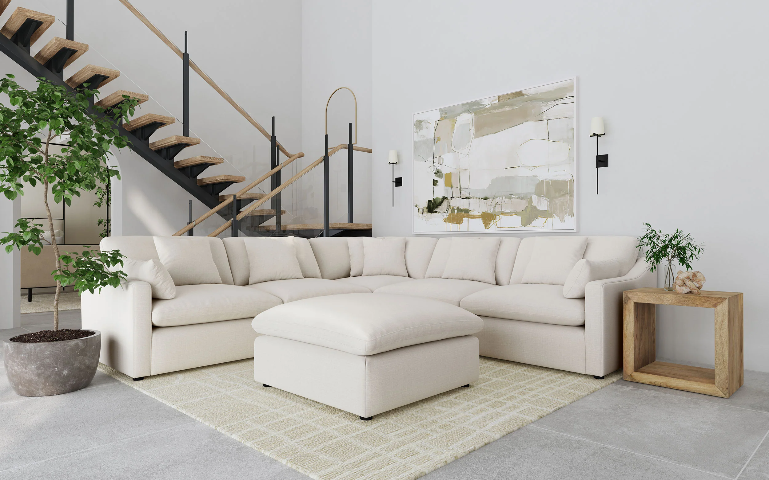 Hobson 6-Piece Upholstered Modular Sectional Sofa in Ivory