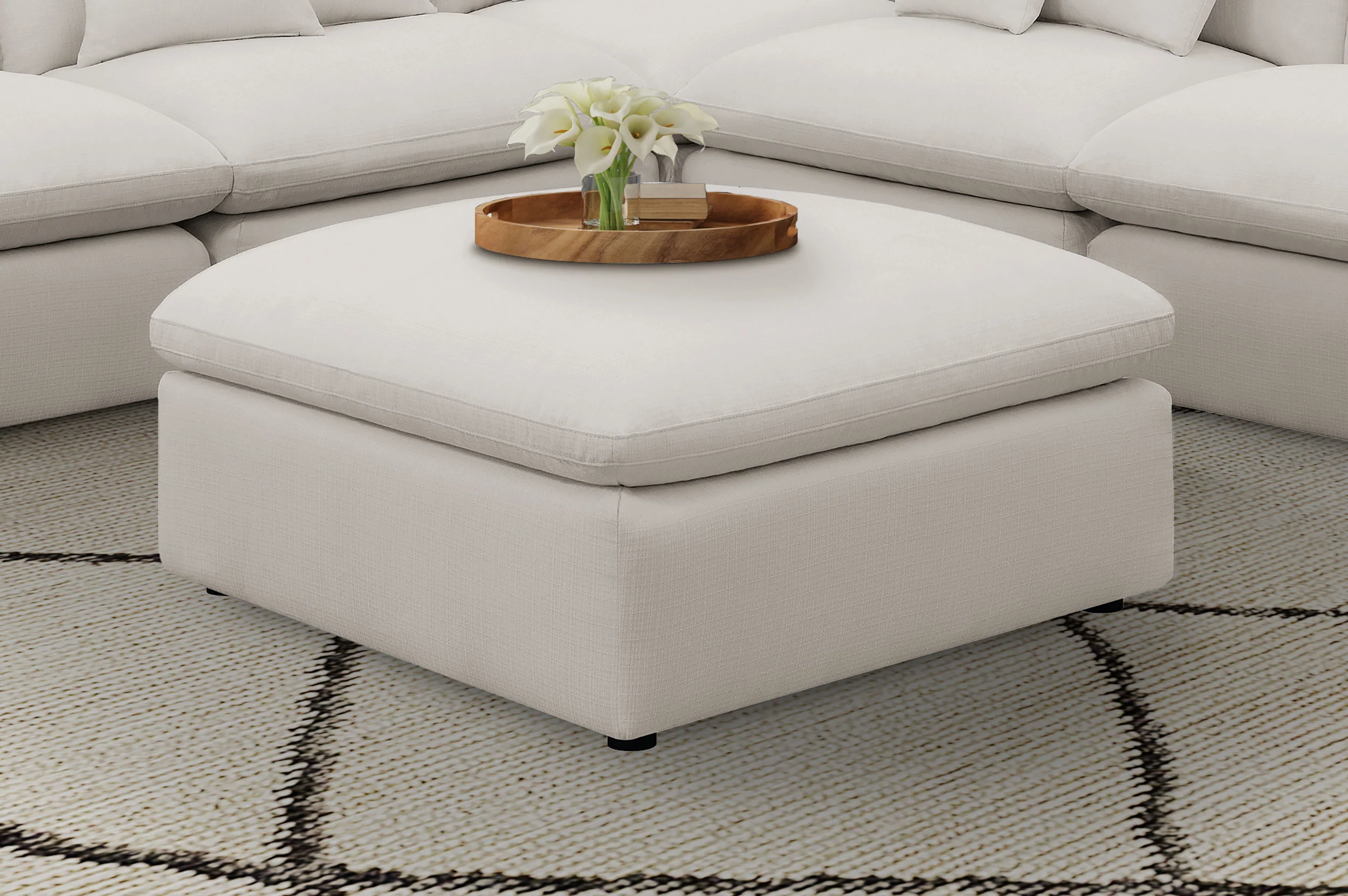 Hobson Square Upholstered Ottoman Ivory - Image 4