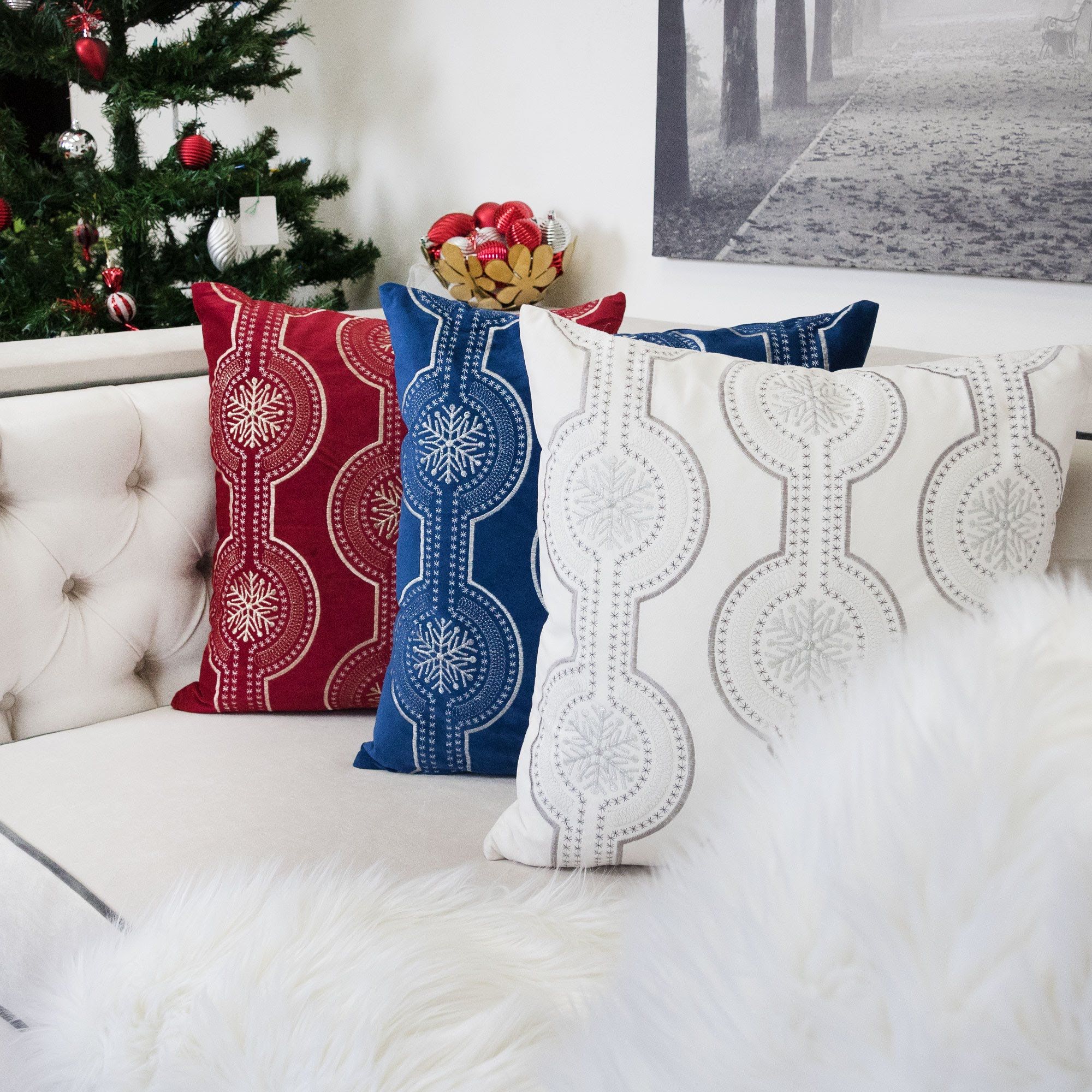 Holiday Throw Pillow With Snowflake Embroidery - Image 13