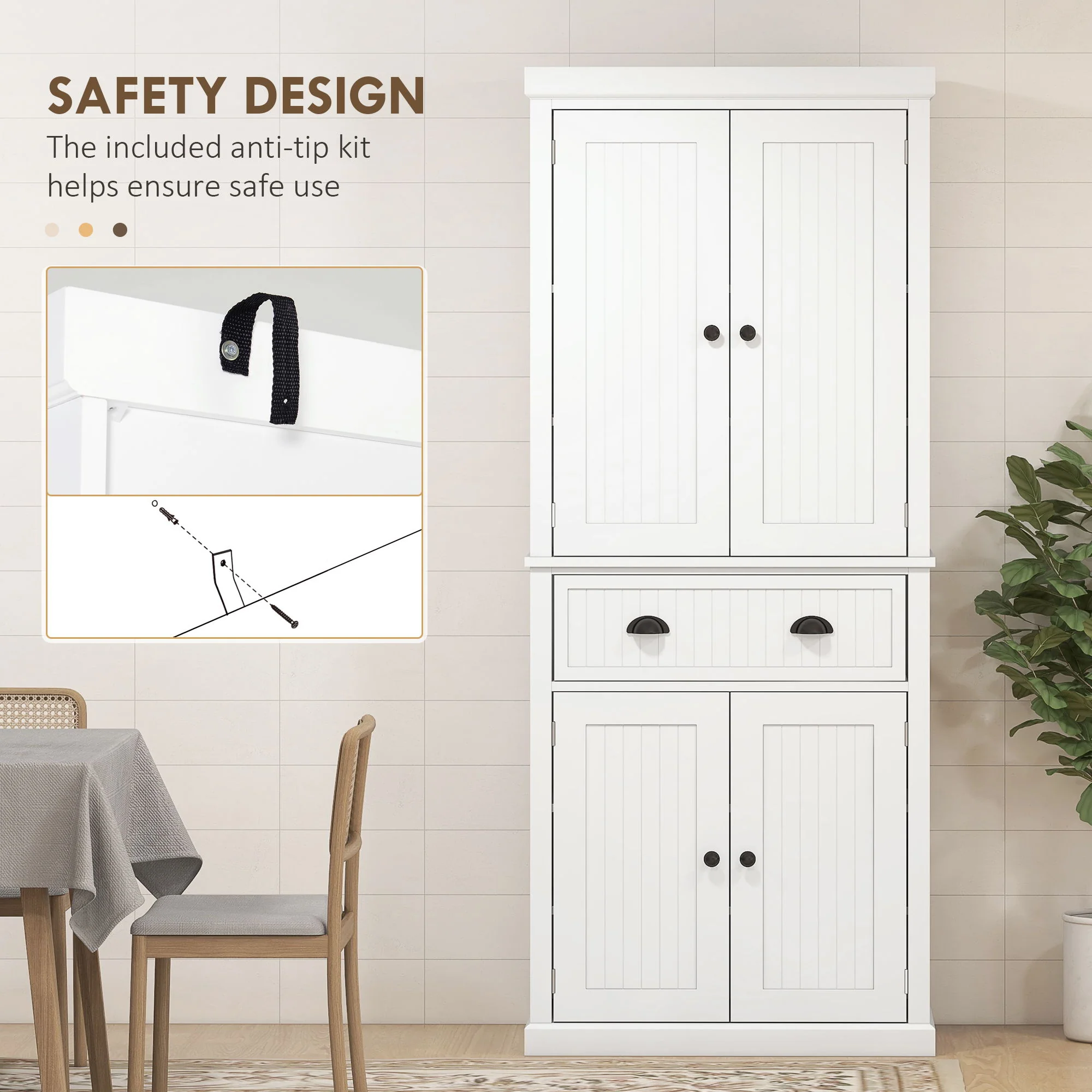 Homcom - 72" Kitchen Pantry, Tall Storage Cabinet, Freestanding Cupboard With Drawer, Doors And Adjustable Shelves - White - Image 5