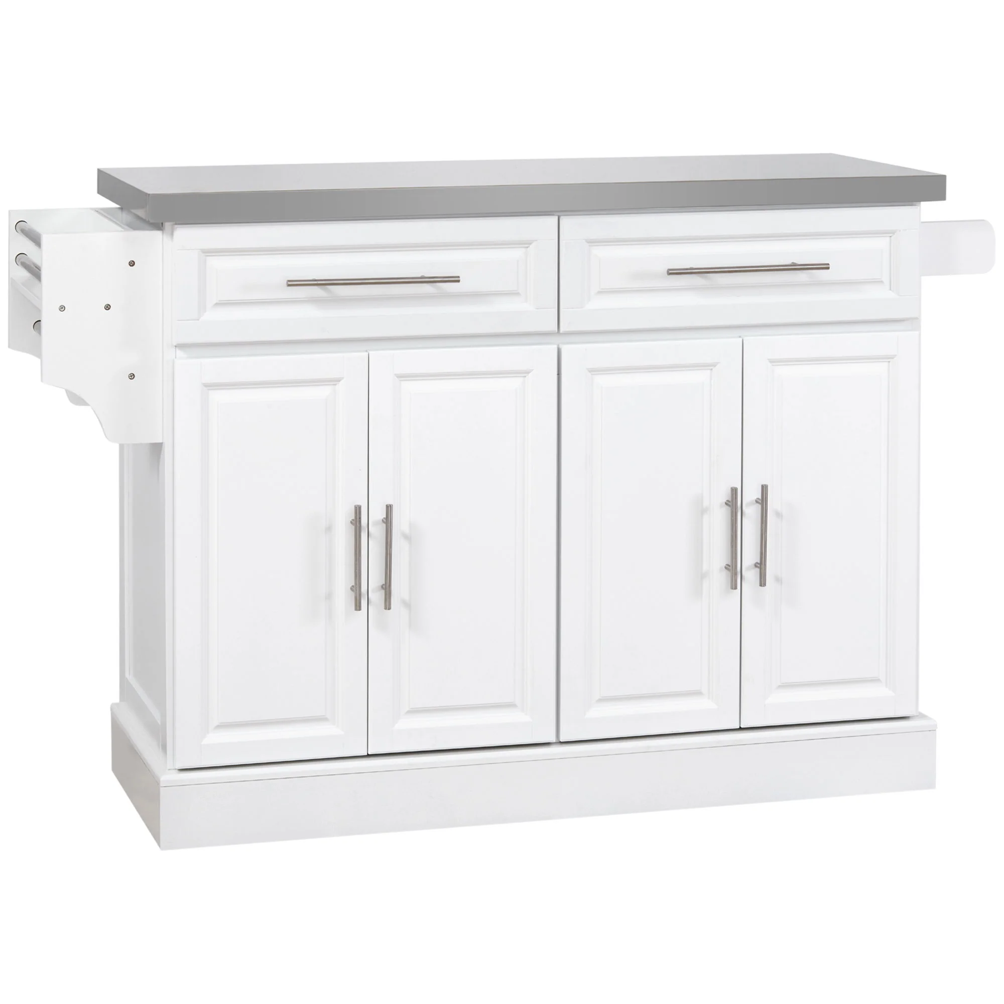 Homcom - Rolling Kitchen Island With Storage, Portable Kitchen Cart With Stainless Steel Top, 2 Drawers, Spice, Knife And Towel Rack And Cabinets - Image 2