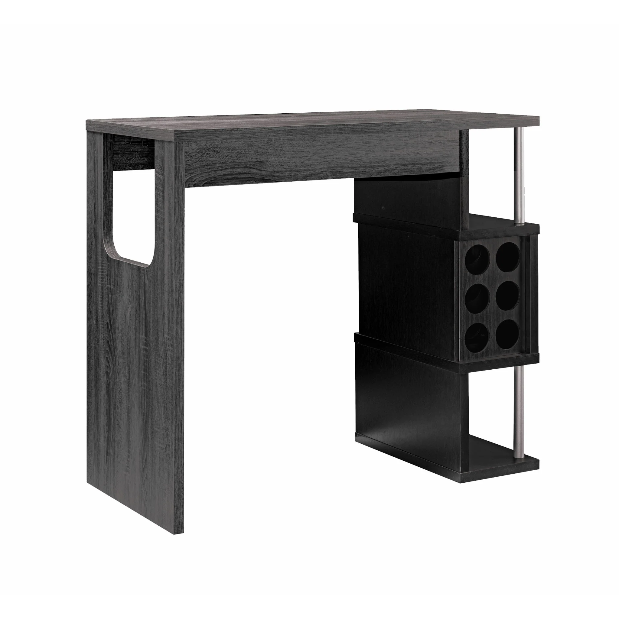 Home Bar Table With Wine Glass Compartment And Three Shelves - Distressed Gray / Black - Image 2