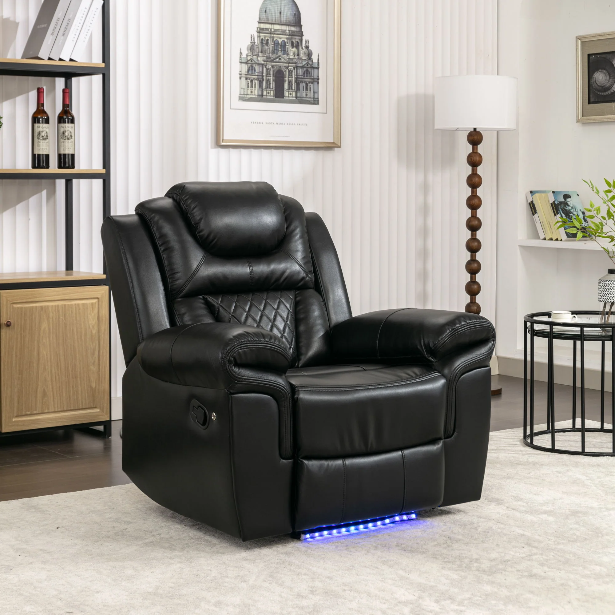 Home Theater Seating Manual Recliner Chair, Led Light Strip For Living Room - Black - Image 8