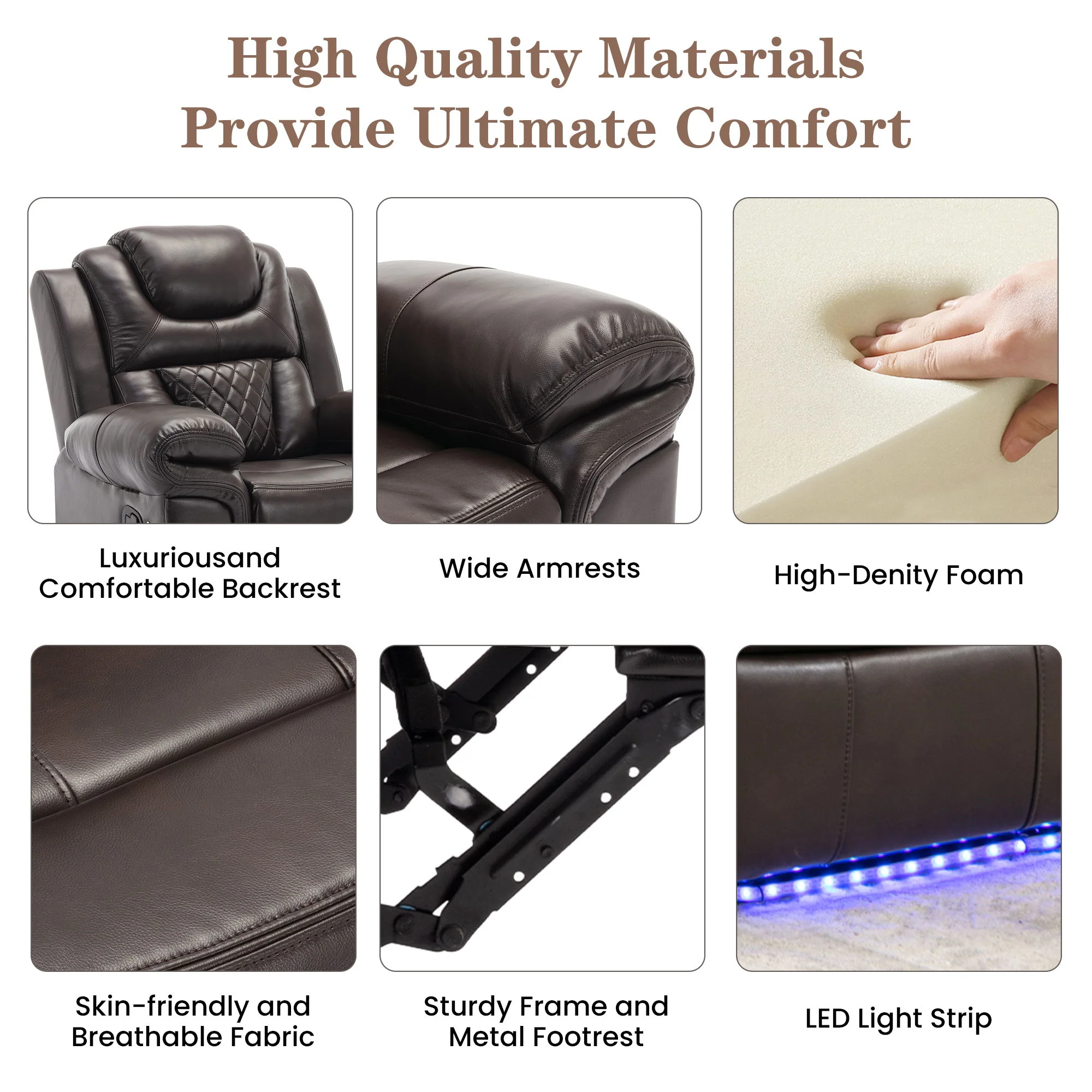 Home Theater Seating Manual Recliner Chair With Led Light Strip For Living Room - Image 15