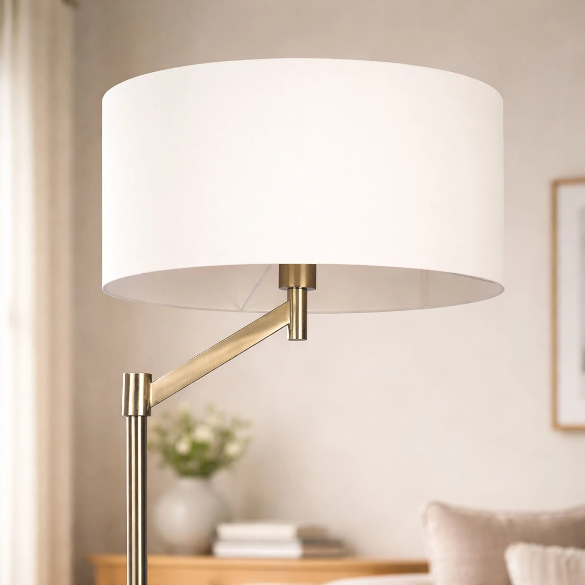 Horizon - Table Lamp With On / Off Switch Curved Base Linen Shade - Brushed Nickel / Silver / White - Image 5