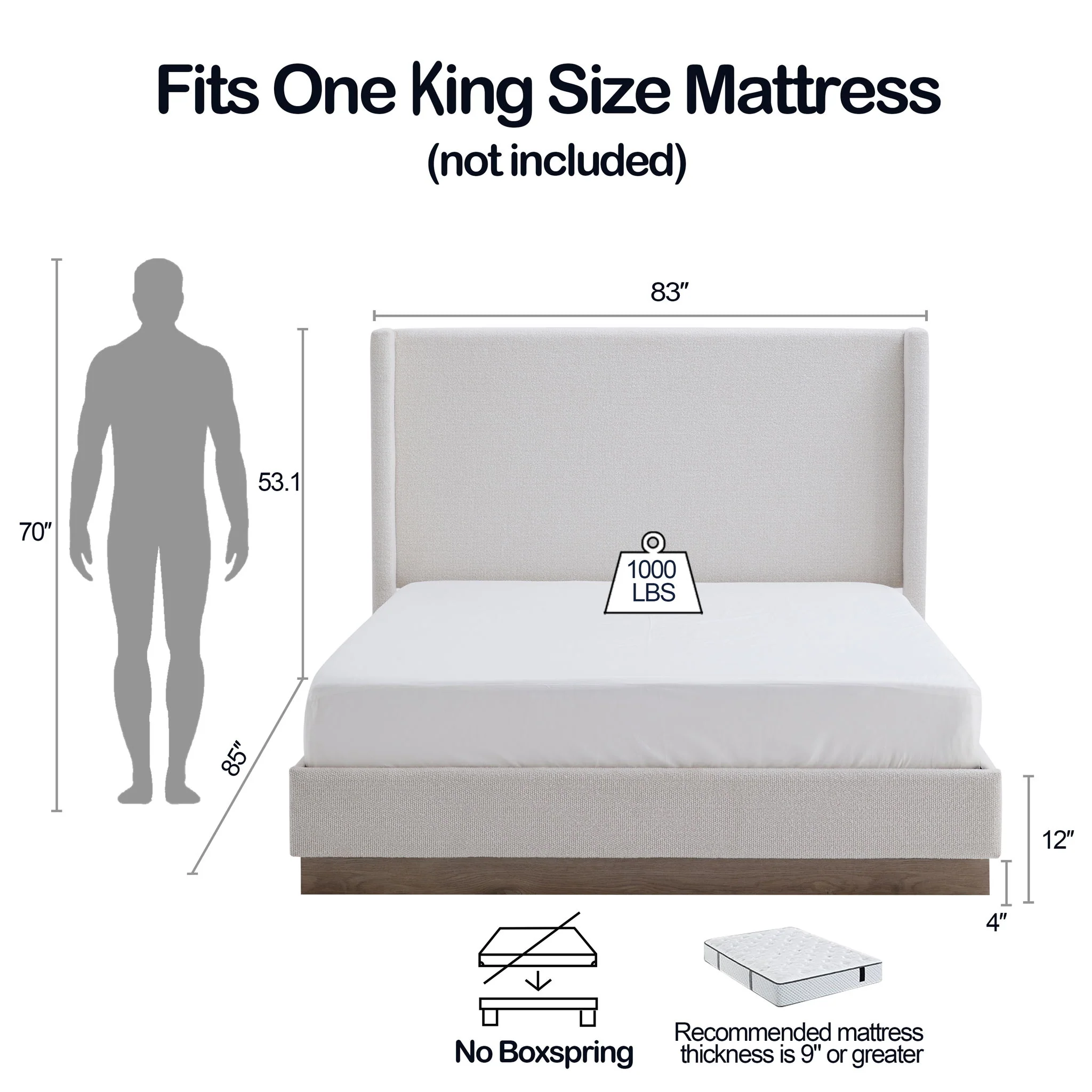 Hosford - Minimalist Upholstered Wingback Bed With Wood Base Platform - Image 28