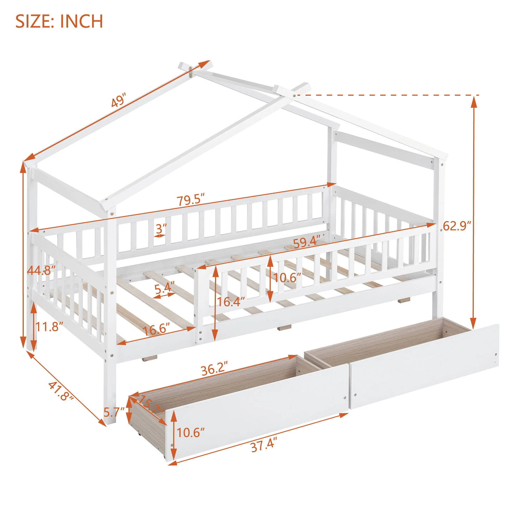 House Bed With 2 Drawers - Image 48