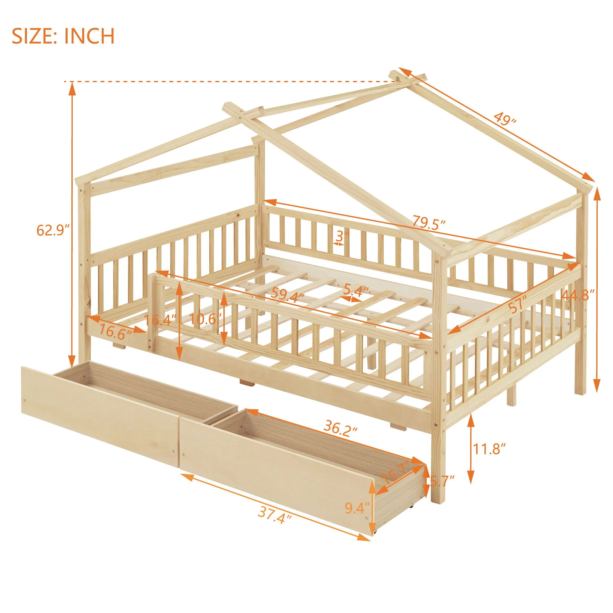 House Bed With 2 Drawers - Image 55