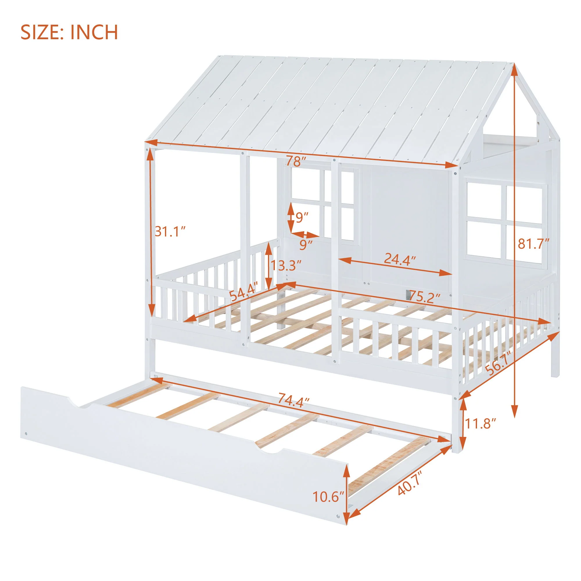 House Bed With Twin Size Trundle, Daybed - Image 8