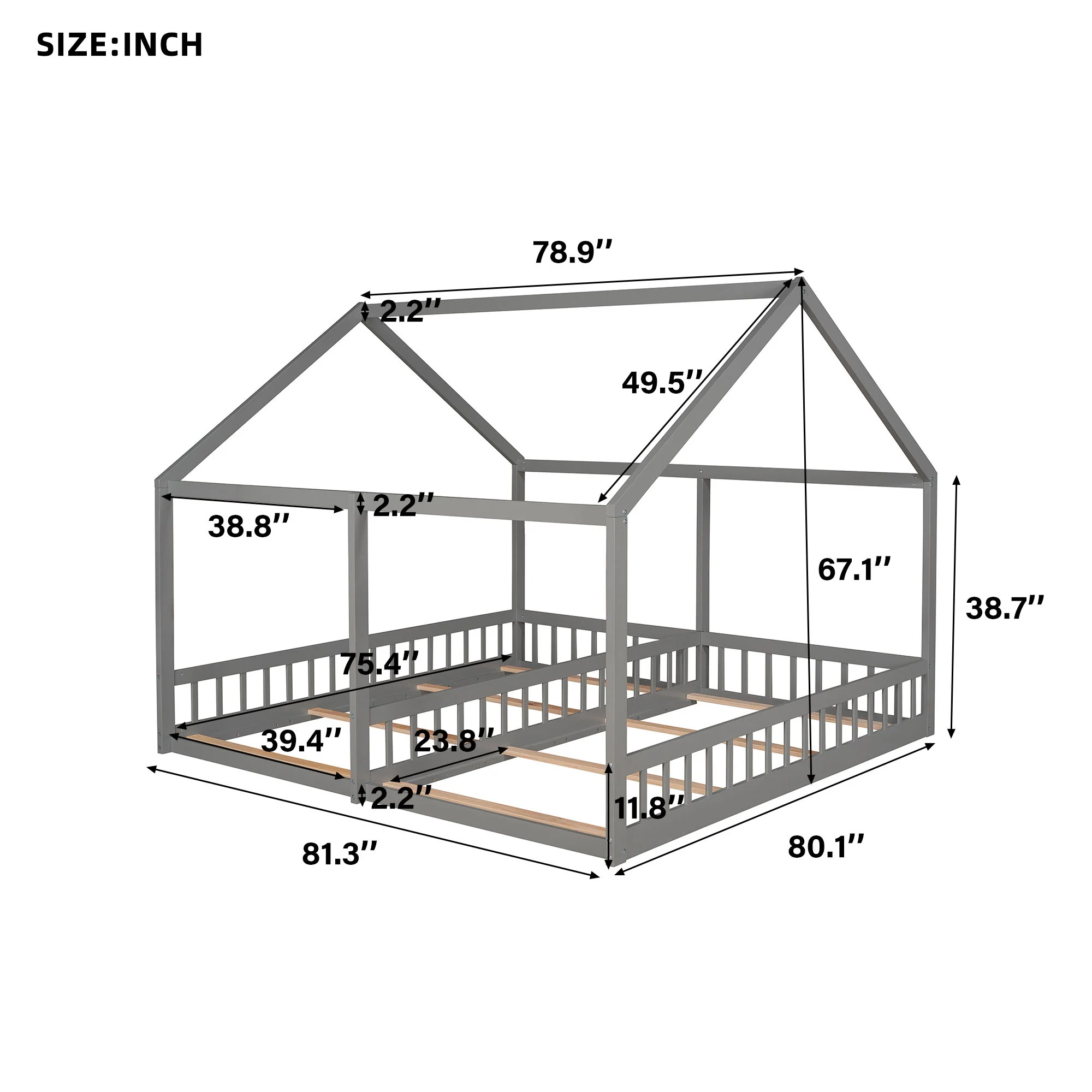 House Platform Beds, 2 Shared Beds, Metal Frame With Guardrails - Image 25