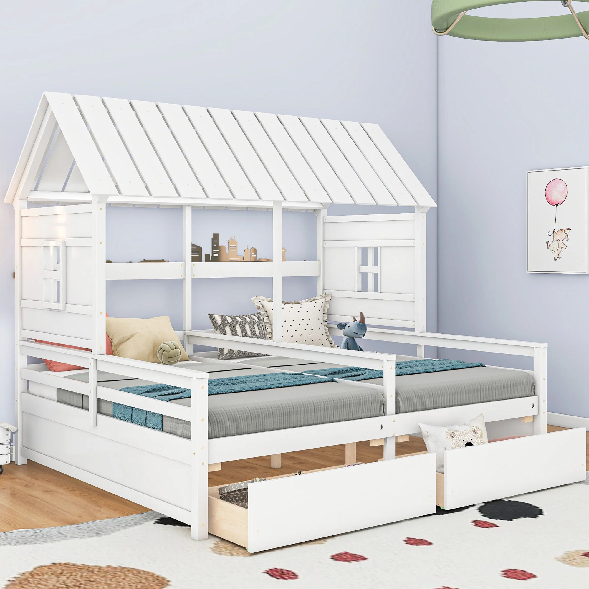 House Platform Beds With 2 Drawers, Side By Side Design - Image 13
