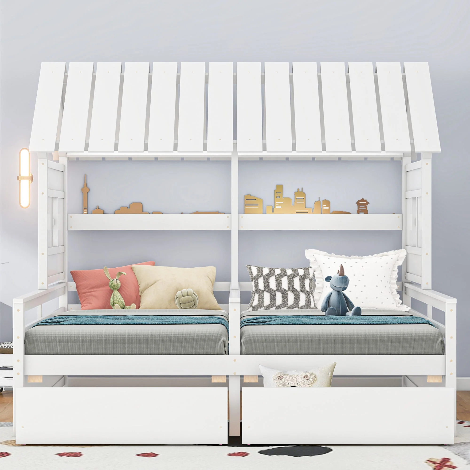 House Platform Beds With 2 Drawers, Side By Side Design - Image 3