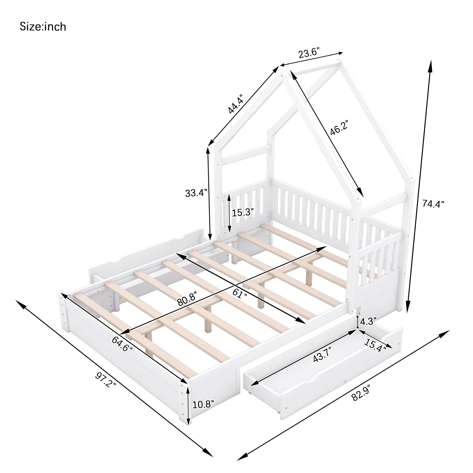 House Style Platform Bed With Guardrail And 2 Drawers - Image 15