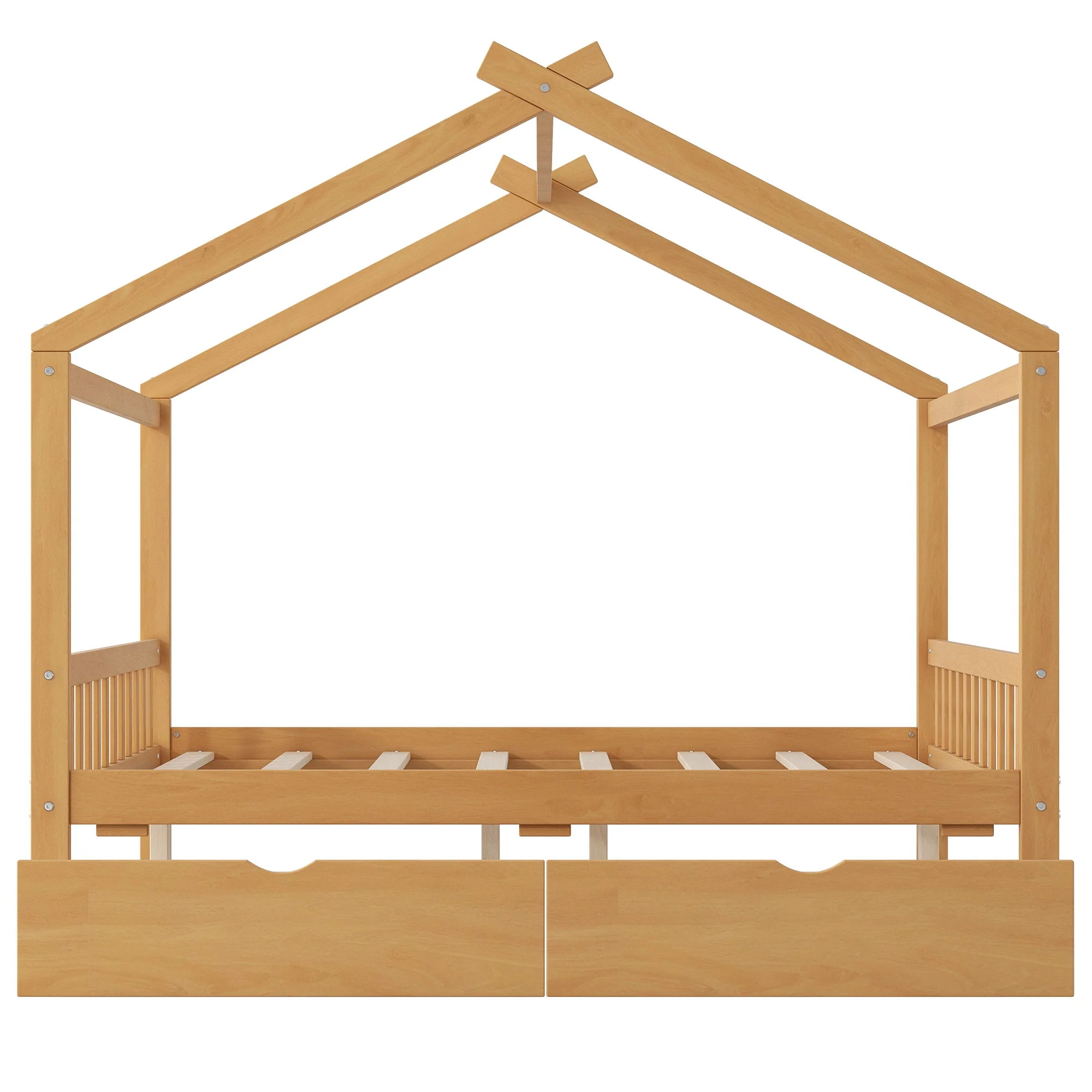 House Style Platform Bed With Headboard, Footboard, 2 Drawers, And Roof Design - Image 15