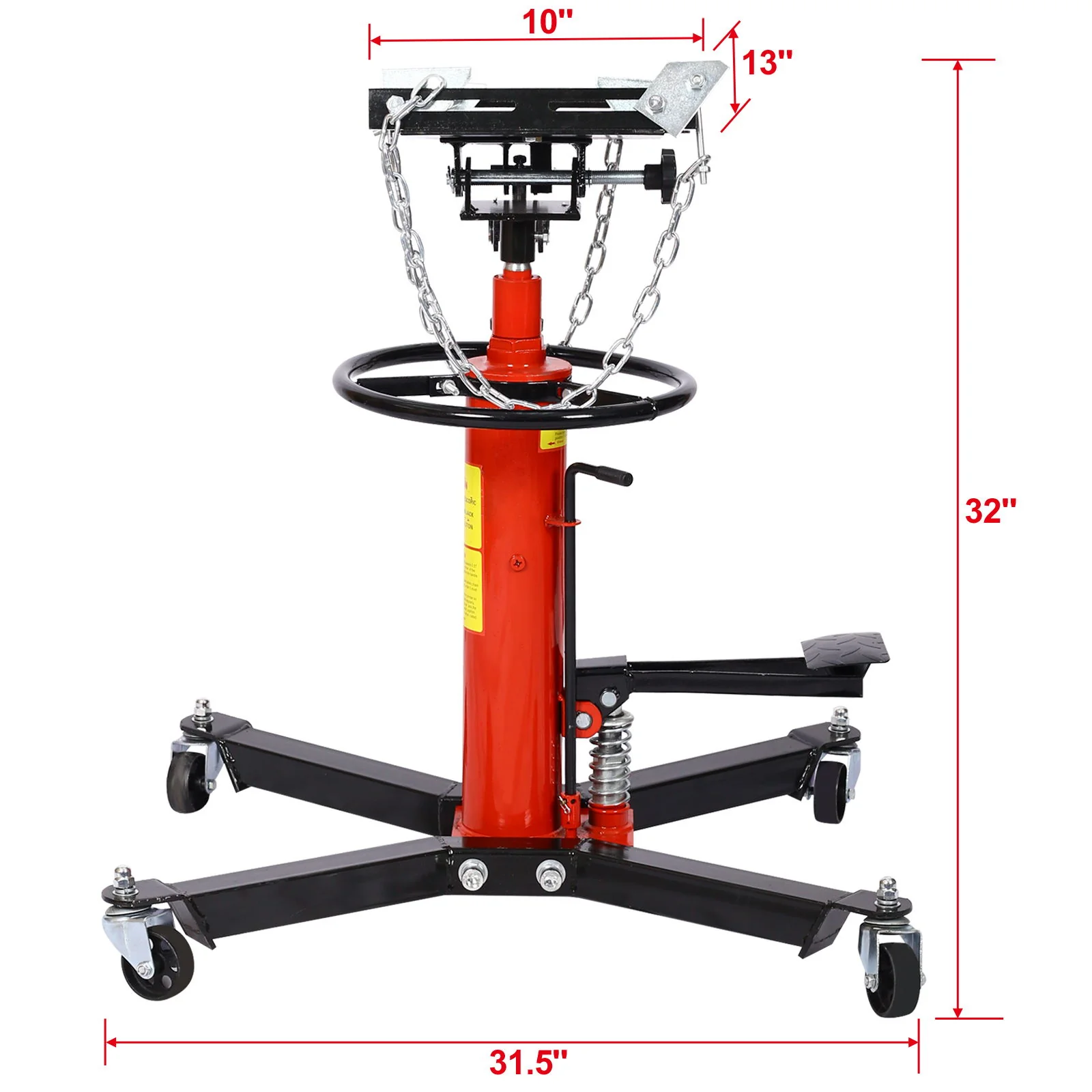 Hydraulic 2 Stage Transmission Jack, Swivel - Red - Image 2