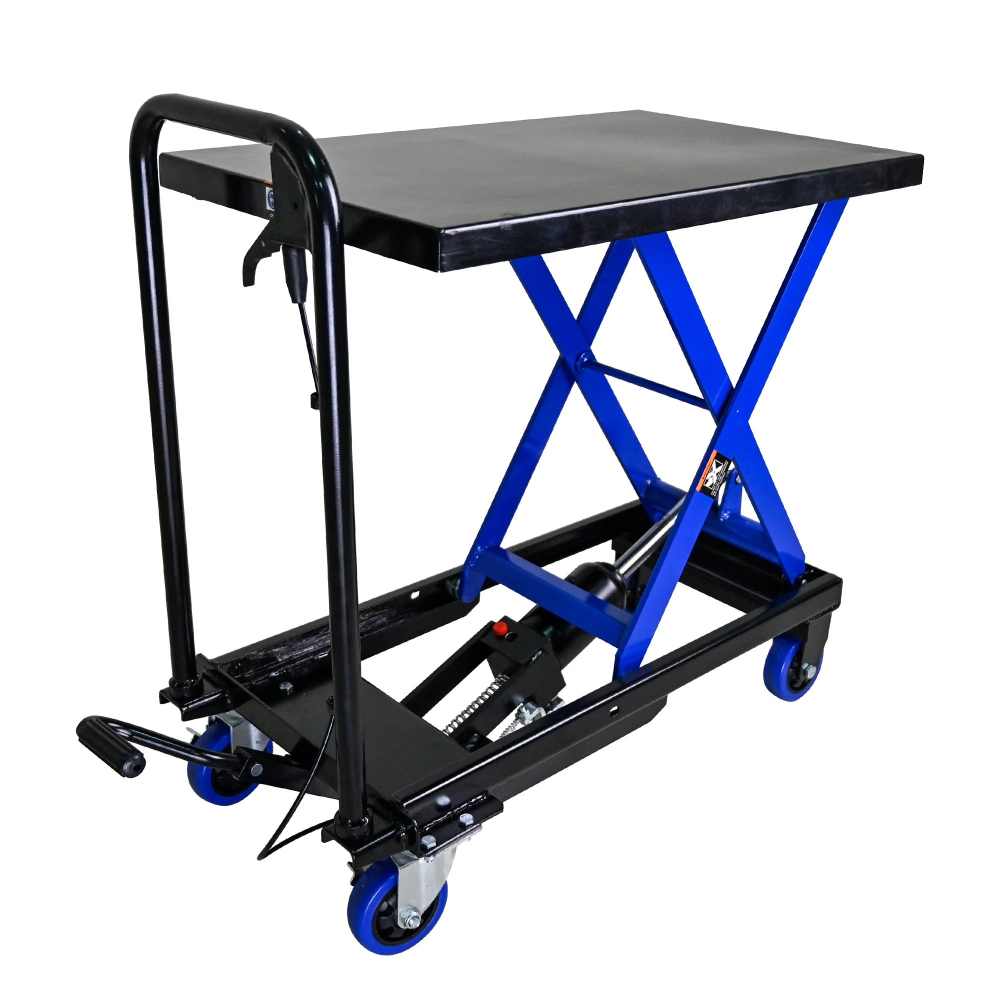 Hydraulic Lift Trolley, 500 Lbs Capacity, With 4 Wheels, For Material Handling And Transportation - Black / Blue - Image 4