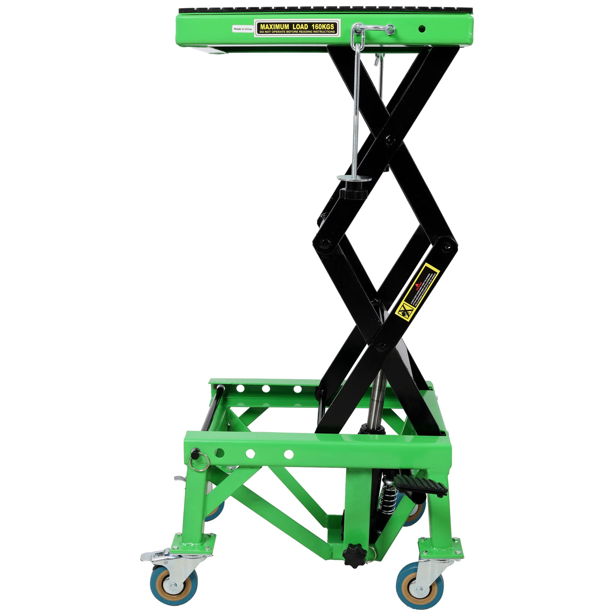 Hydraulic Motorcycle Scissor Jack Lift With Foot Step And Wheels For Dirt Bikes - Black / Green - Image 7