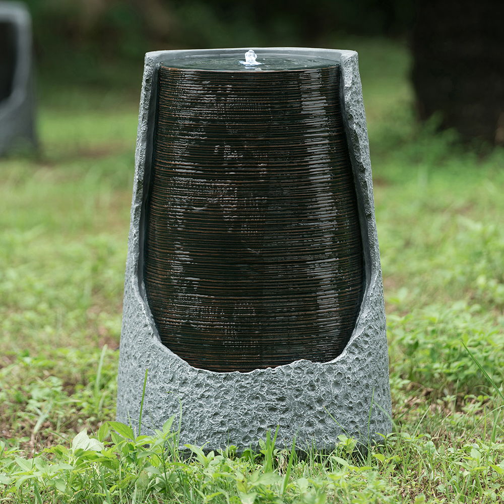 Indoor Outdoor Water Fountain, Unique Broken Urn Fountain Chic Dynamic Modern Design With Light For Garden - Image 2