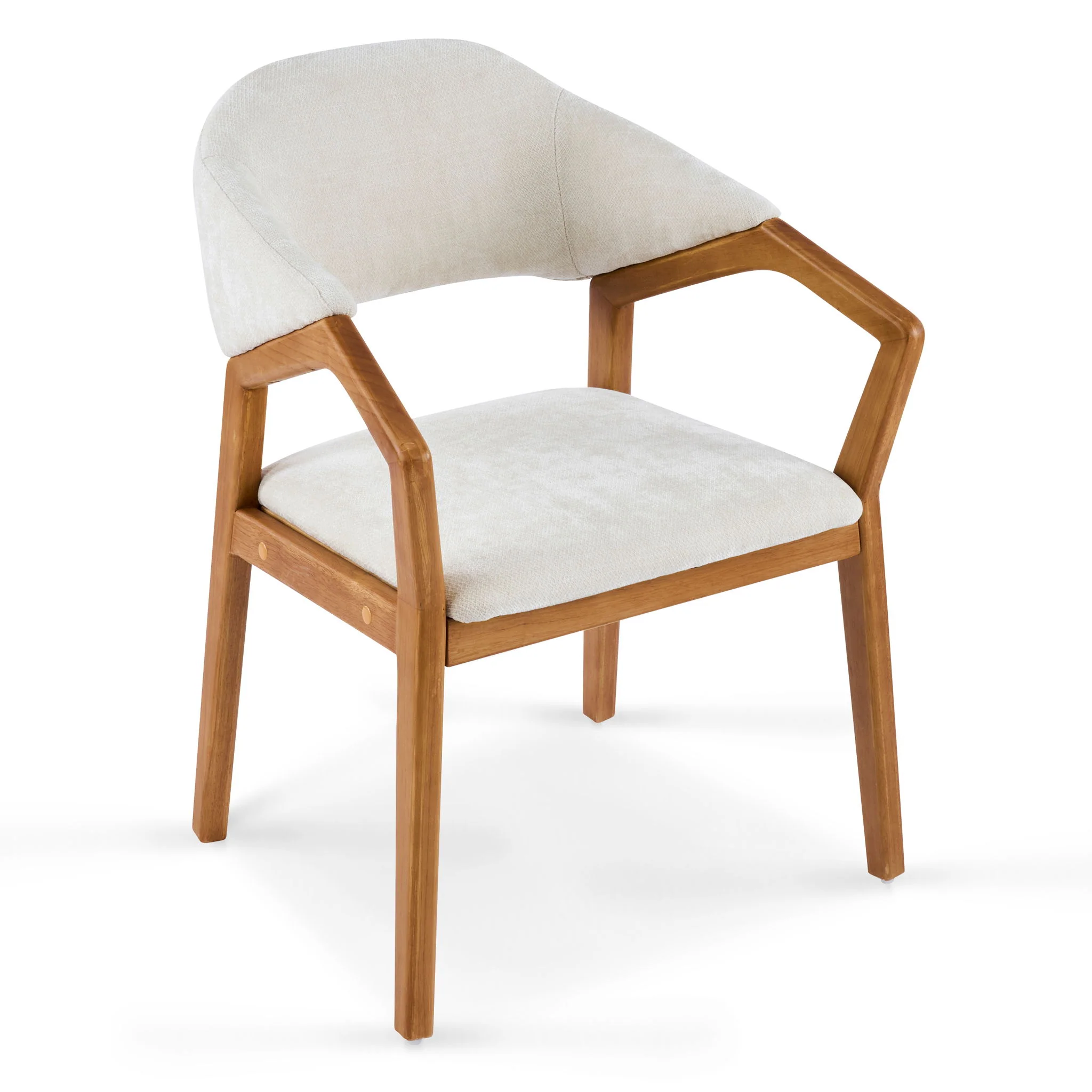 Indoor Upholstered Dining Armchair (Set of 2) - Beige / Teak - Image 6