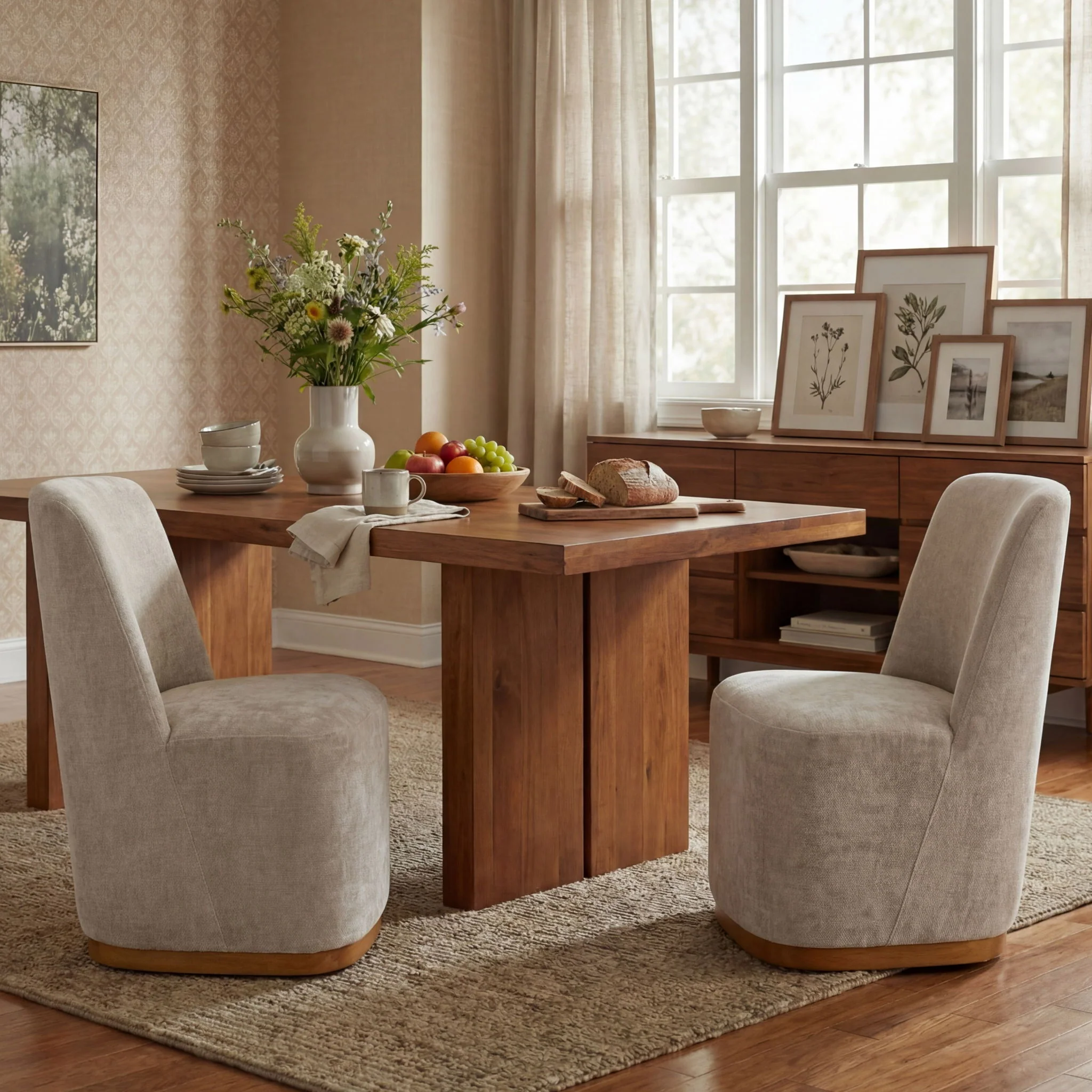 Indoor Upholstered Dining Chair (Set of 2) With Sturdy Frame - Oatmeal - Image 2