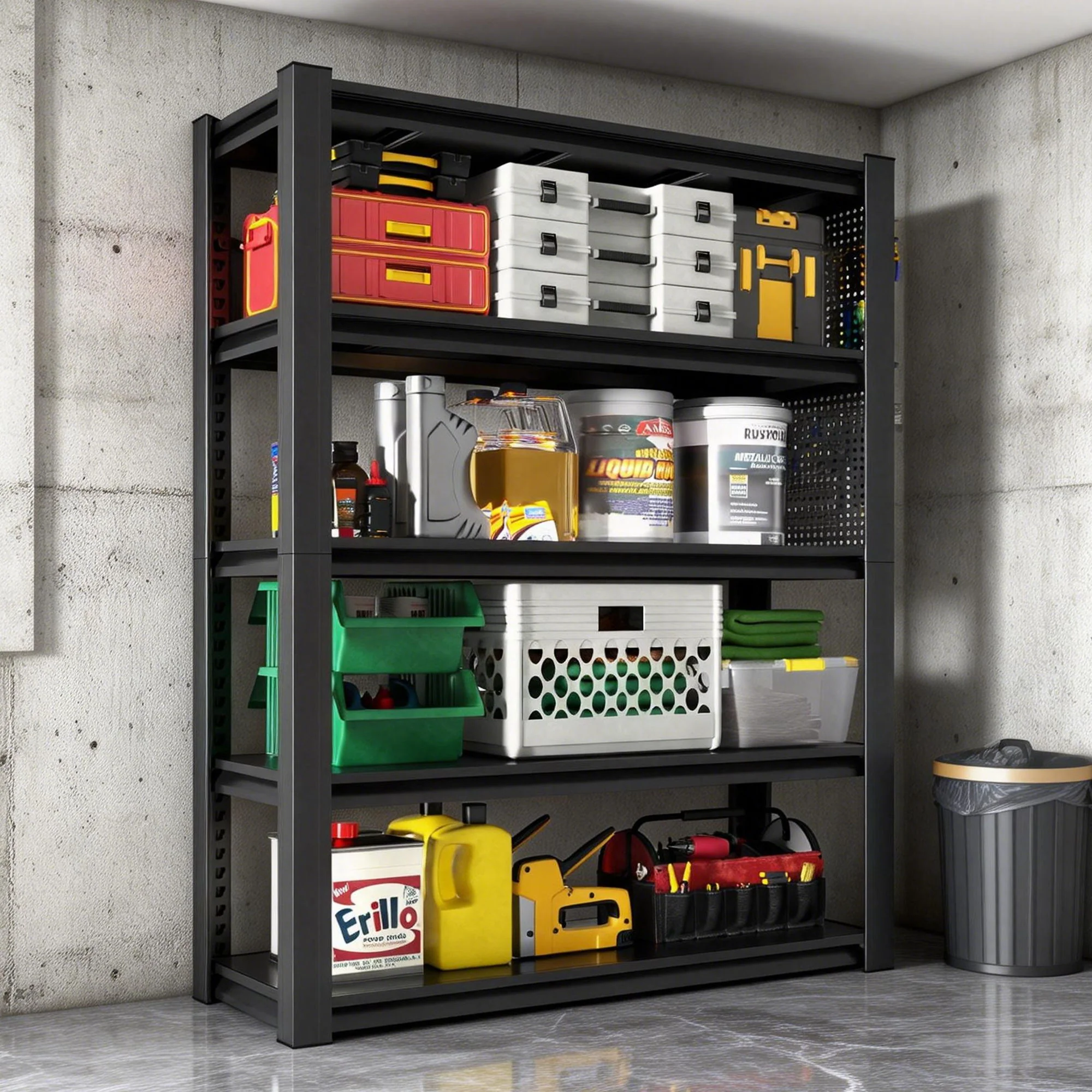 Industrial 5-Tier Adjustable Shelving Unit With Pegboard Heavy-Duty Storage - Image 12