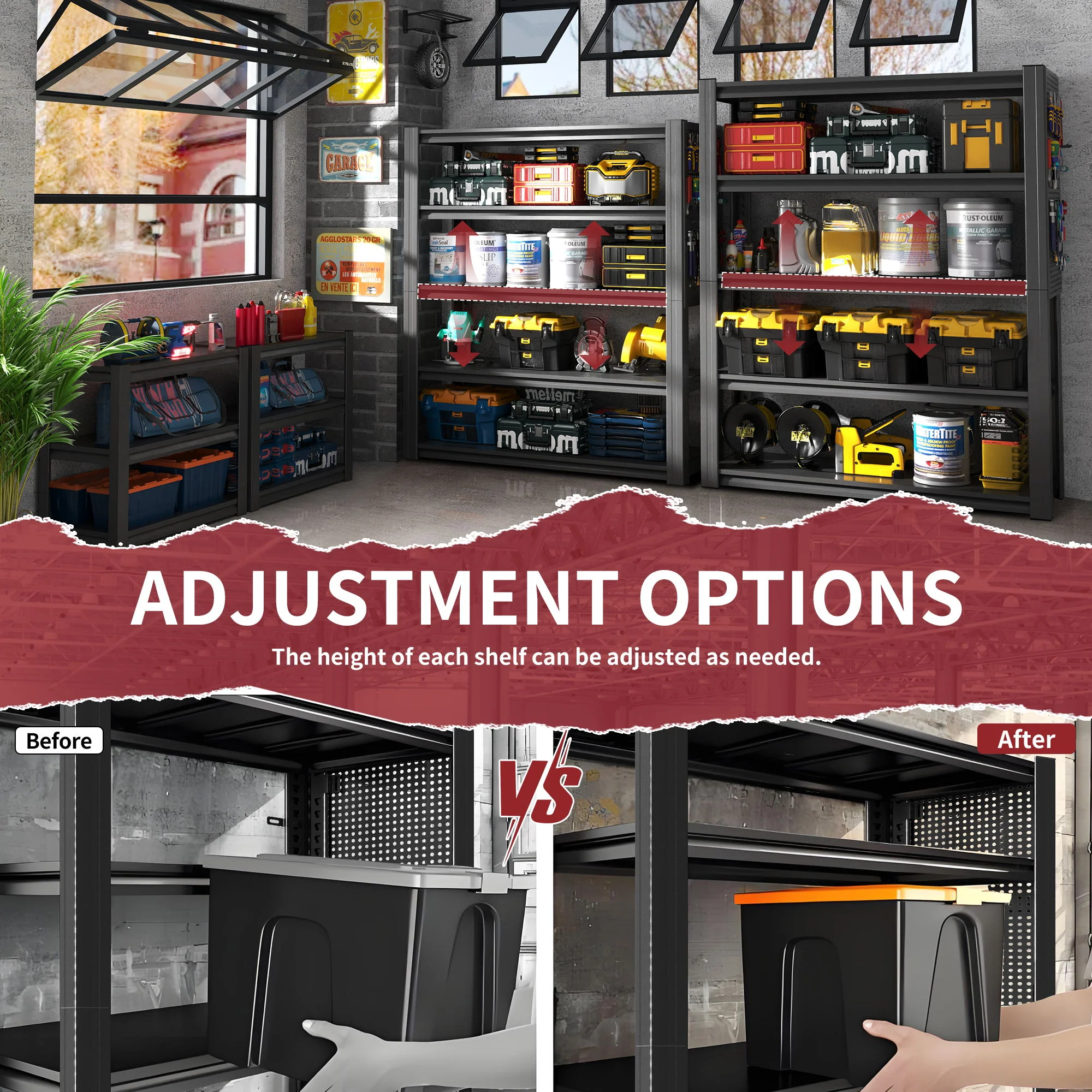 Industrial 5-Tier Adjustable Shelving Unit With Pegboard Heavy-Duty Storage - Image 4