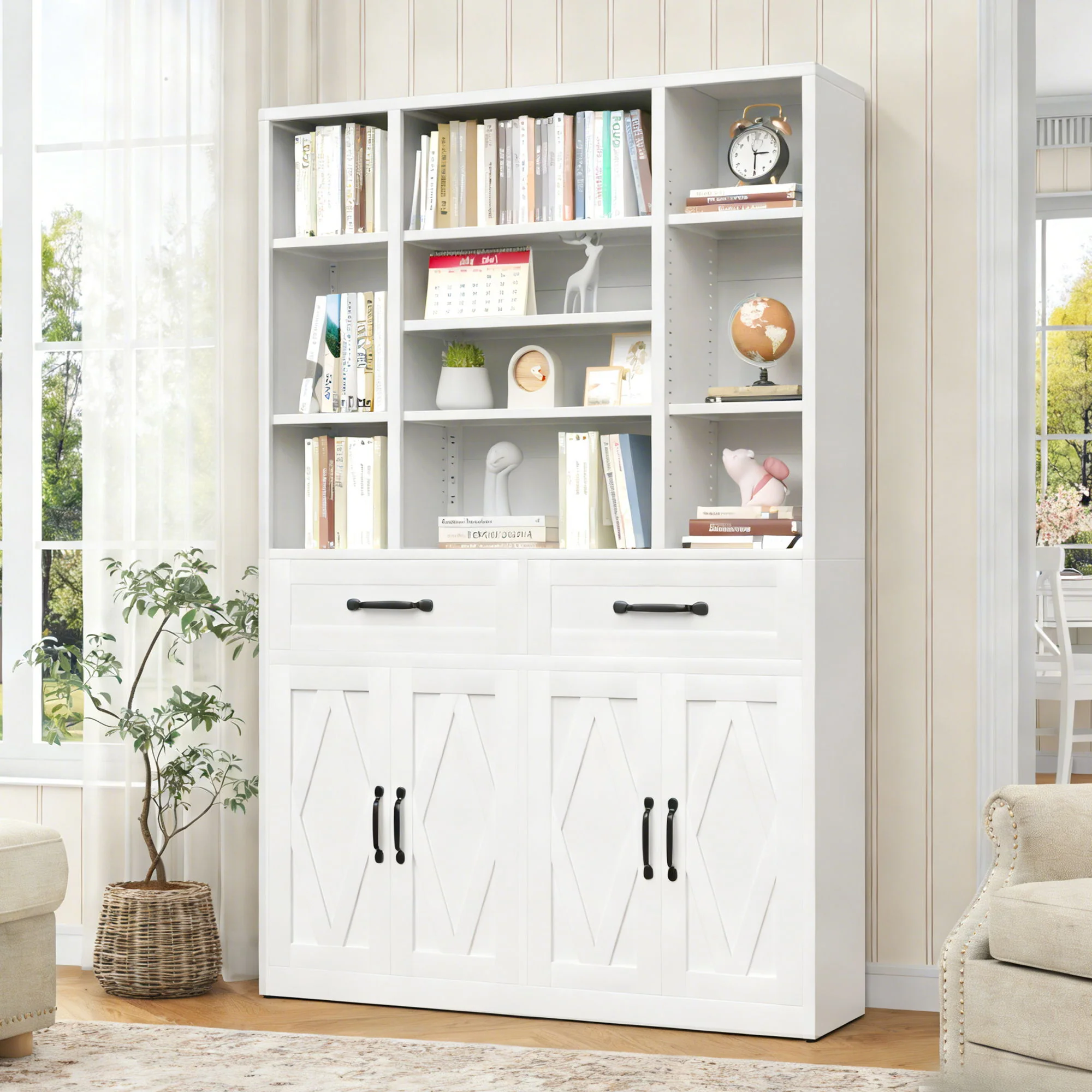 Industrial Bookcase Tall With Adjustable Shelves, Drawers & Doors - Image 2