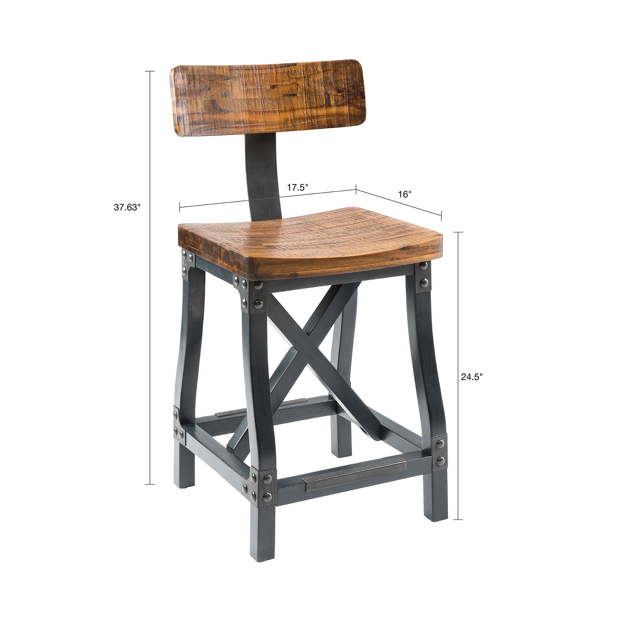 Industrial Counter Stool With Back Removable Solid Acacia - Amber - Image 4